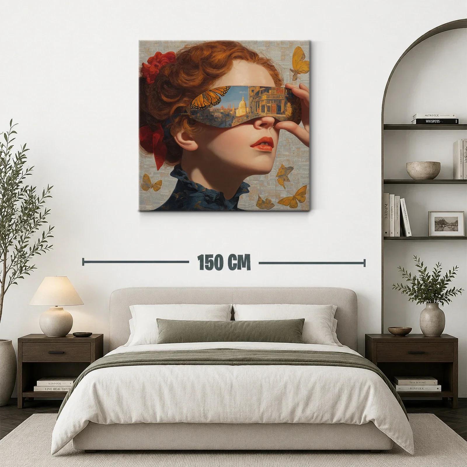 Rostro femenino con reflejo urbano y mariposas doradas — miniatura 3