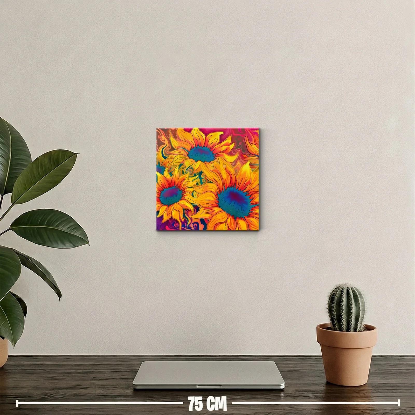 Cuadro vibrante con girasoles en tonos cálidos y contrastes azules — miniatura 2