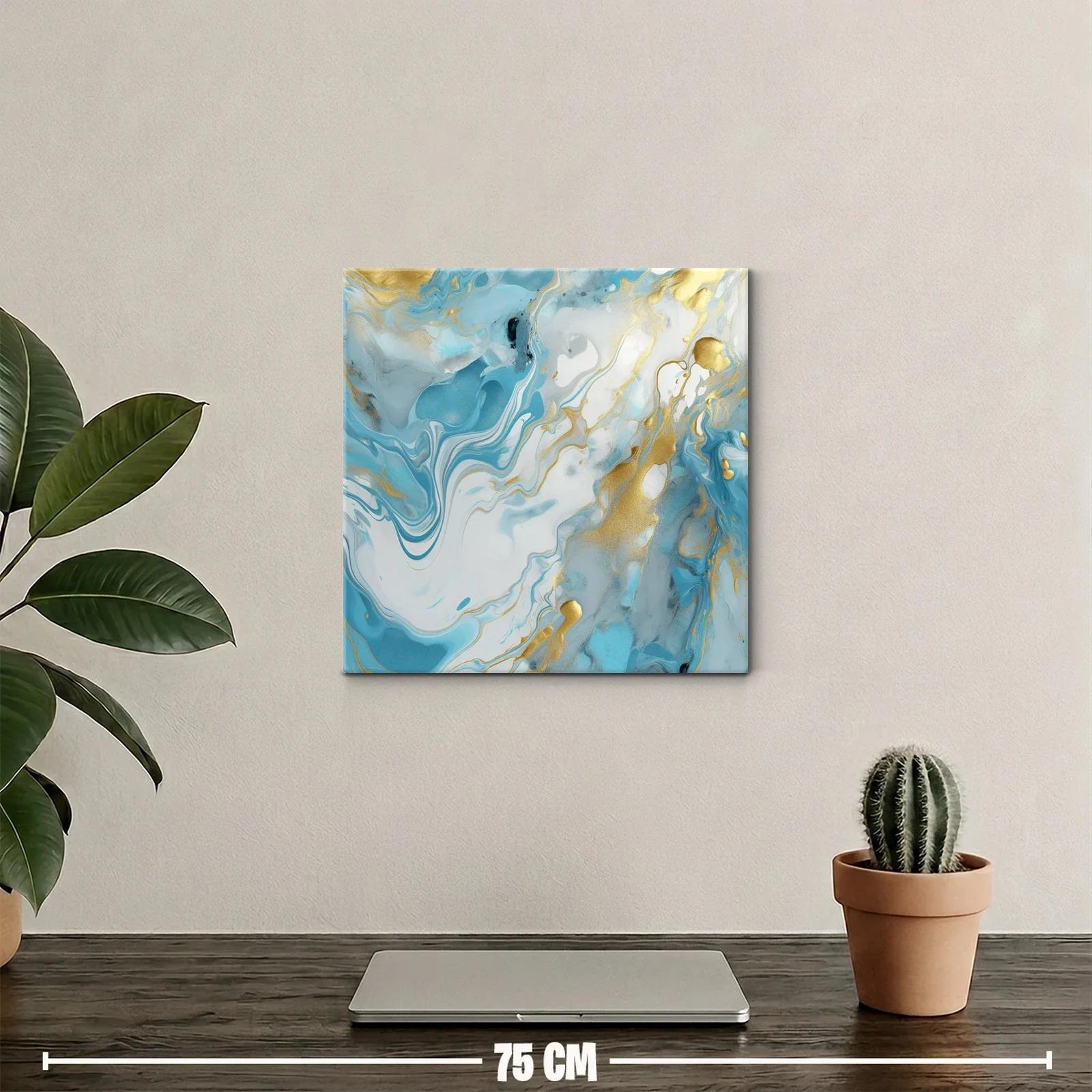 Cuadro abstracto con tonos azules y dorados elegantes — miniatura 2