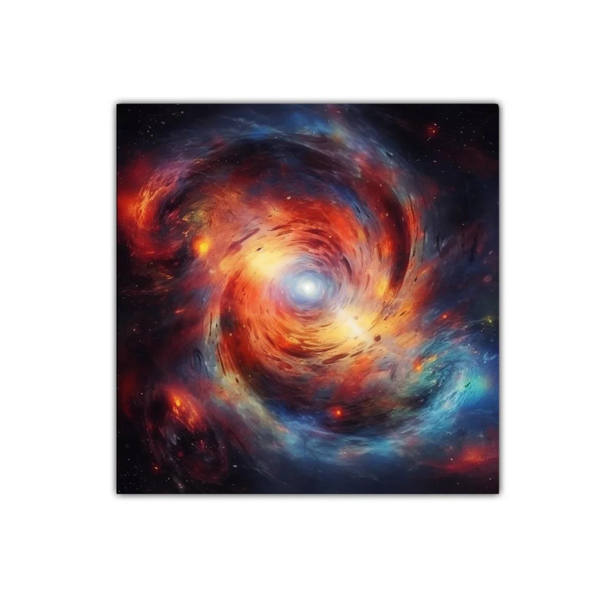 Cuadro abstracto de galaxia en vibrantes tonos cálidos y fríos — miniatura 1