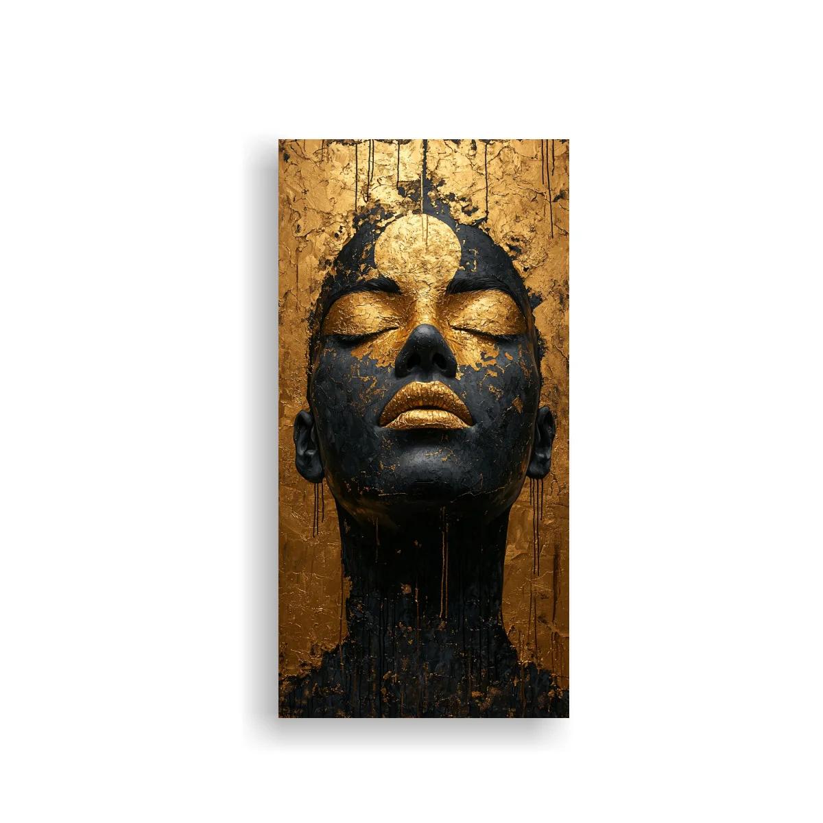 Cuadro rostro de mujer con pintura dorada y negra — imagen principal
