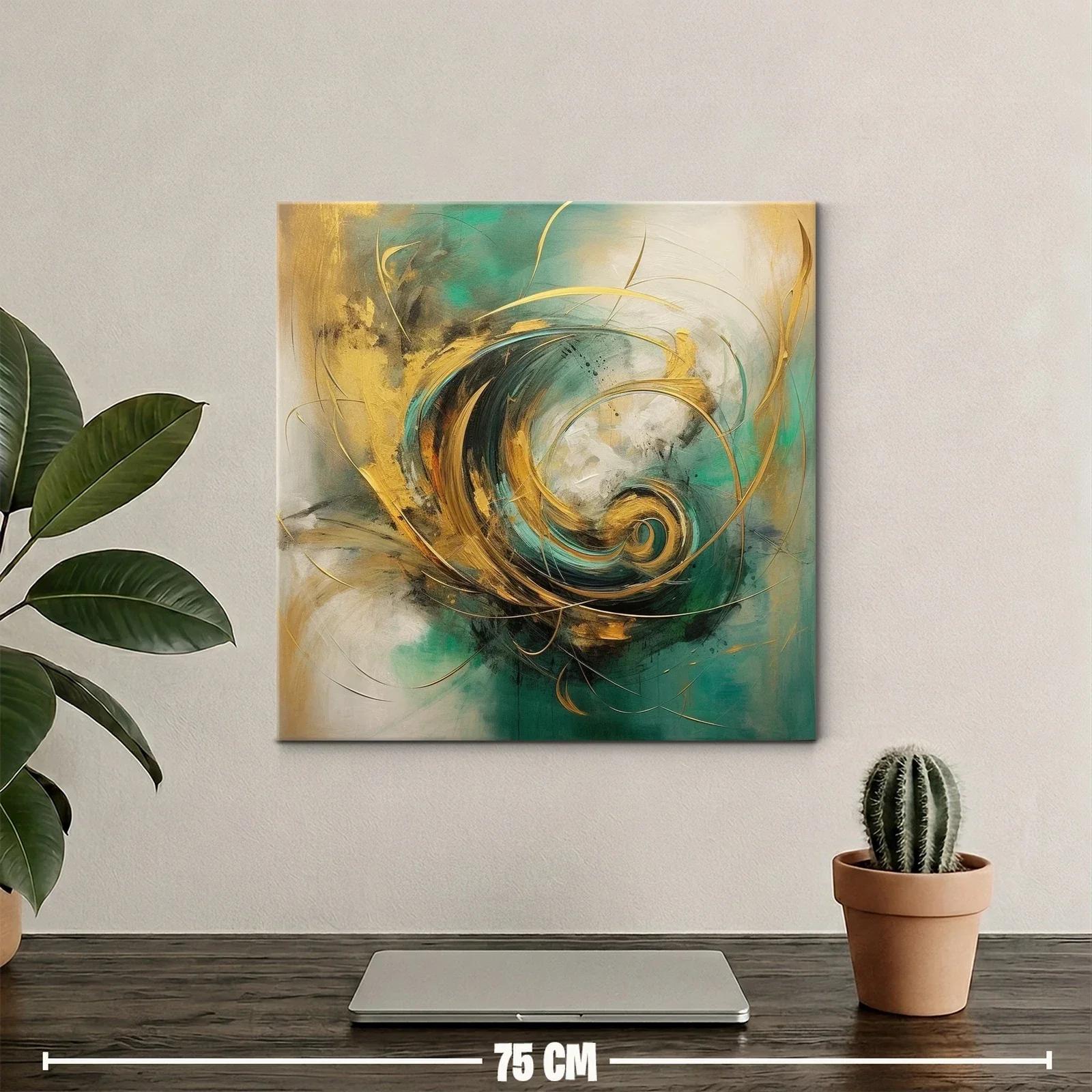 Cuadro abstracto con energía y movimiento en tonos dorados — miniatura 2