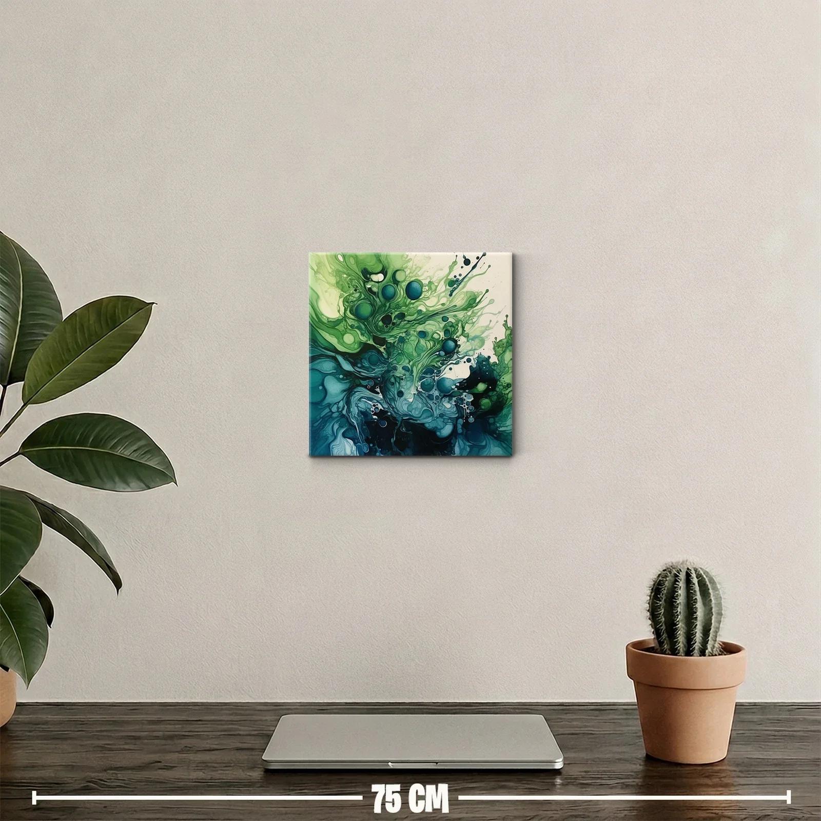 Cuadro abstracto con formas orgánicas en tonos verdes y azules — miniatura 2