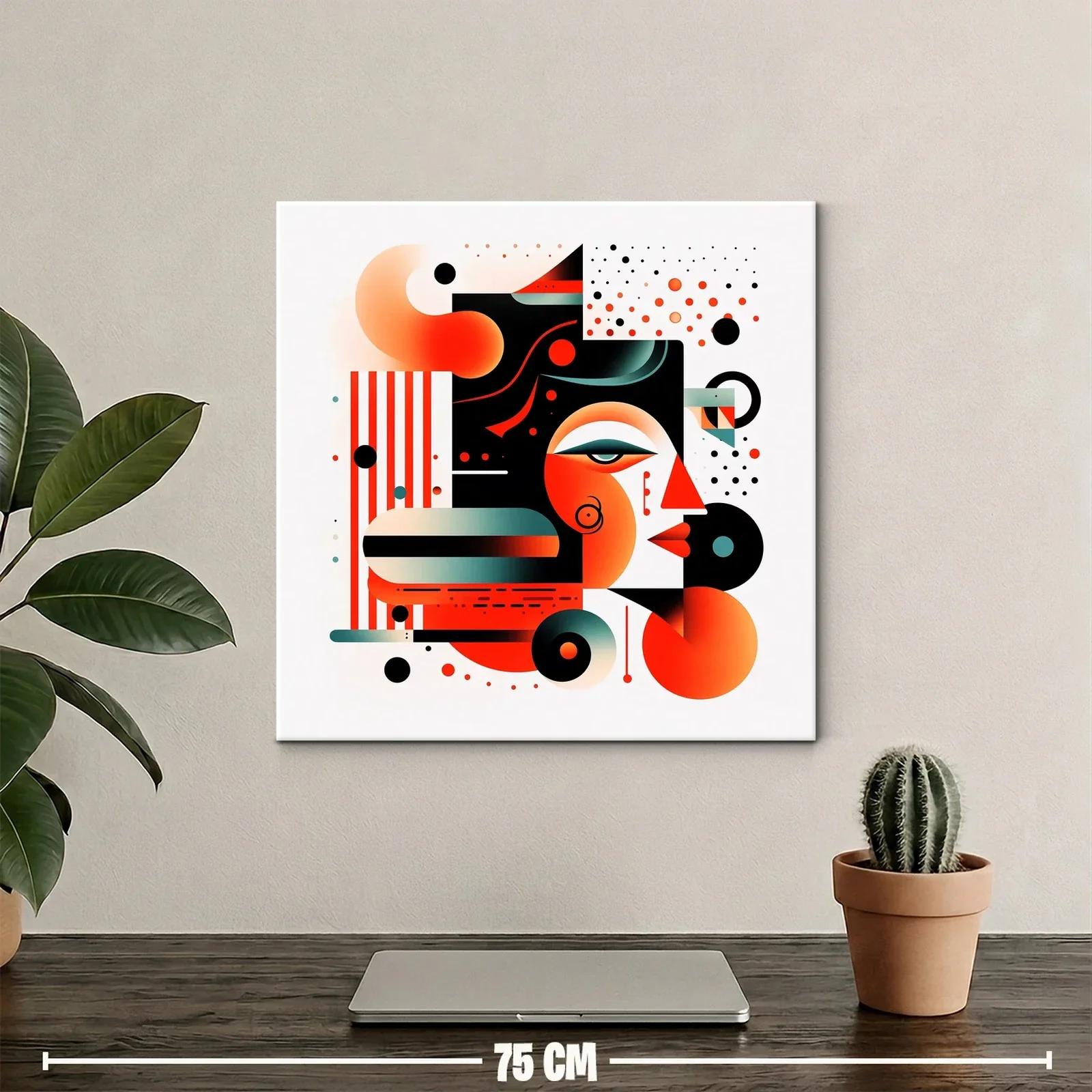 Cuadro abstracto con rostros geométricos y vibrantes tonos cálidos — miniatura 2