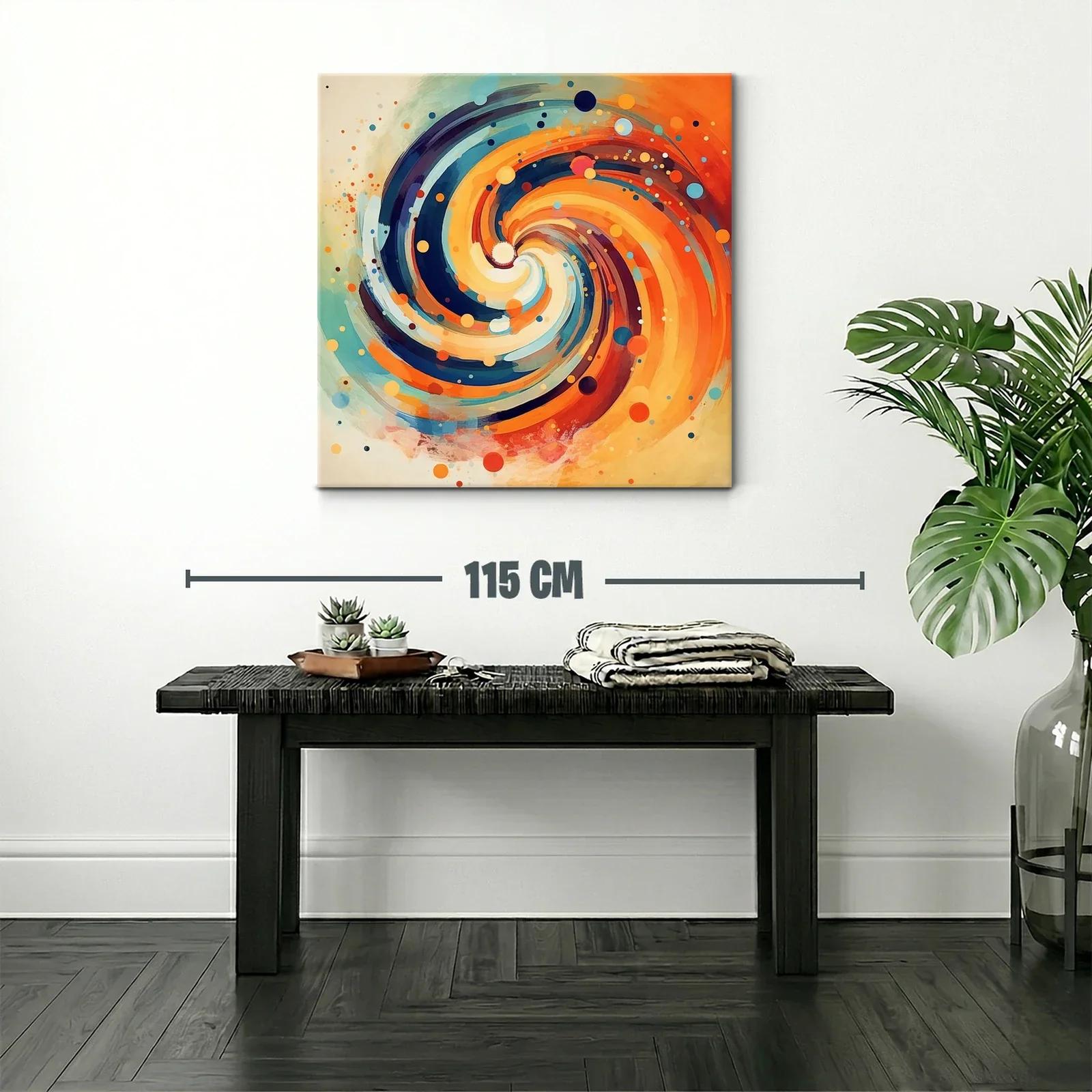 Cuadro abstracto espiral en tonos cálidos y fríos — miniatura 2
