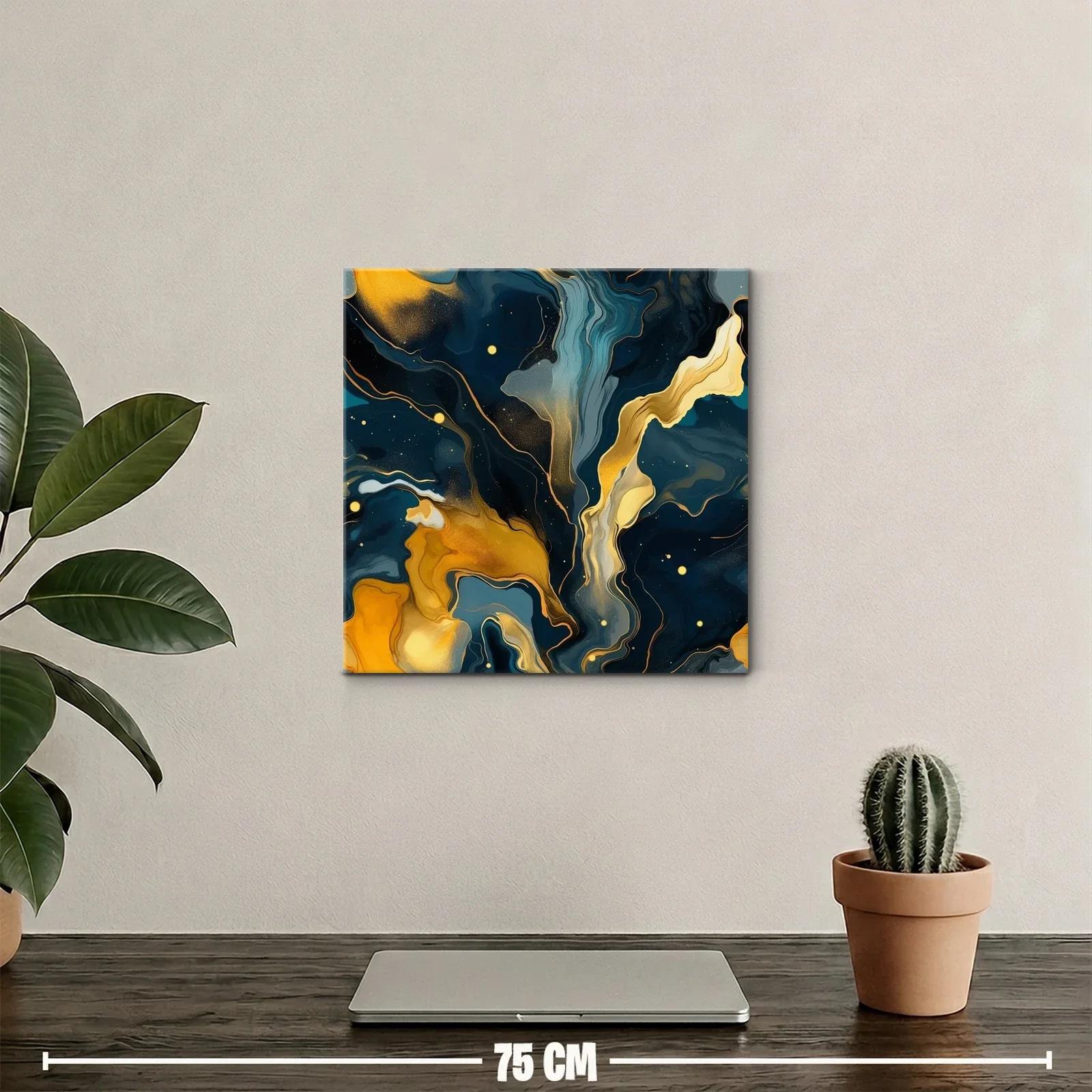 Cuadro abstracto con tonos dorados y azules intensos — miniatura 2