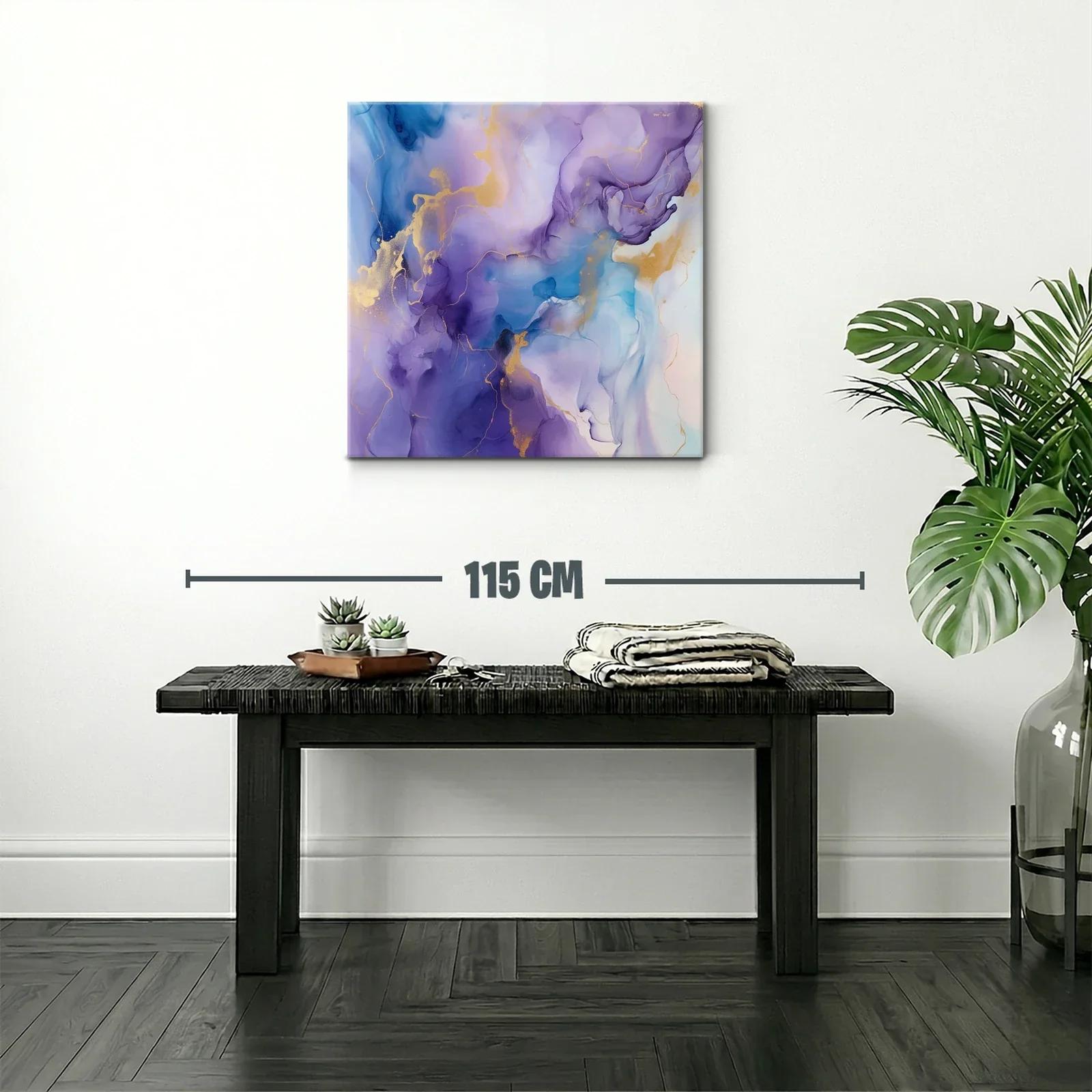 Cuadro abstracto en tonos violeta azul y dorado — miniatura 2