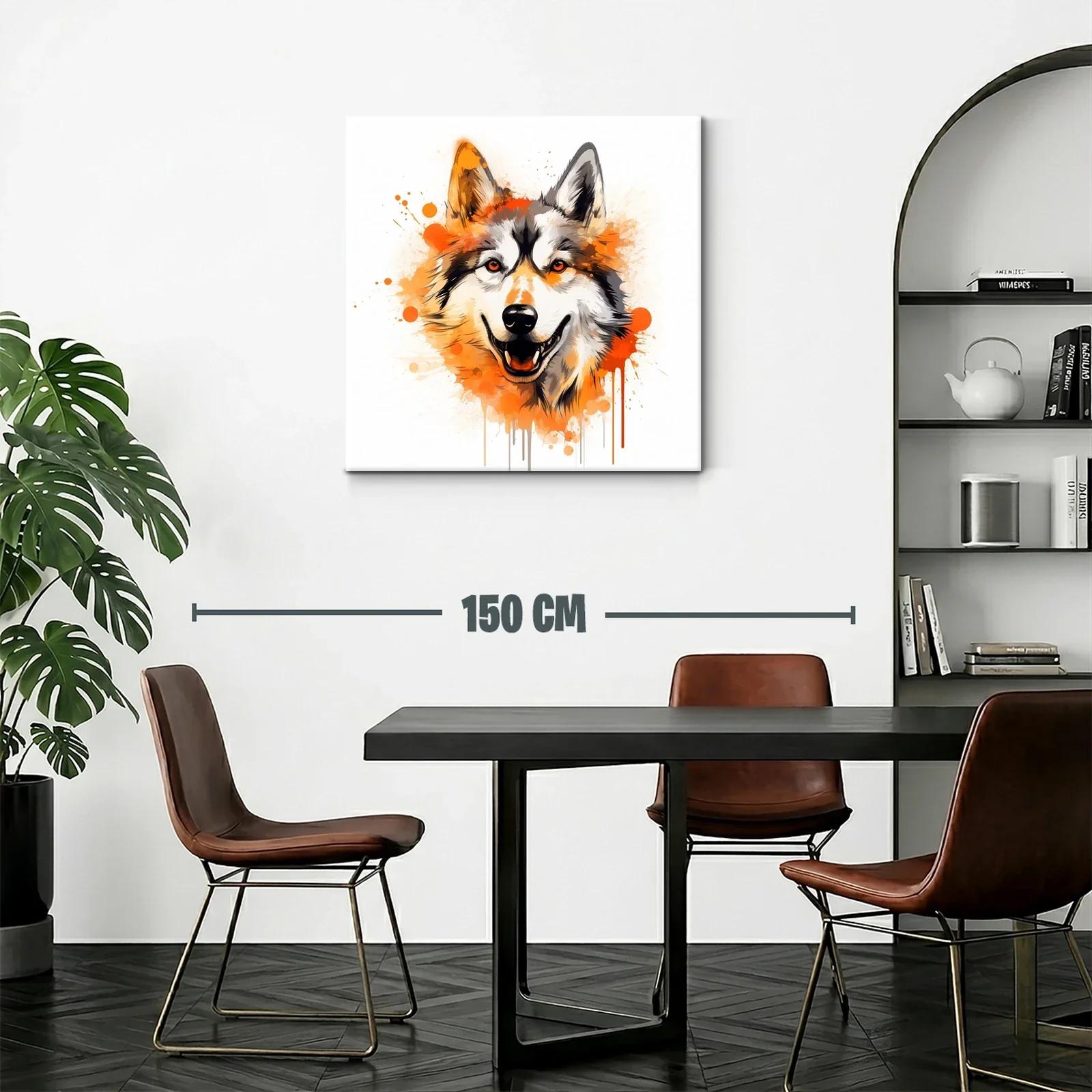 Cuadro moderno con ilustración vibrante de lobo sonriente — miniatura 2