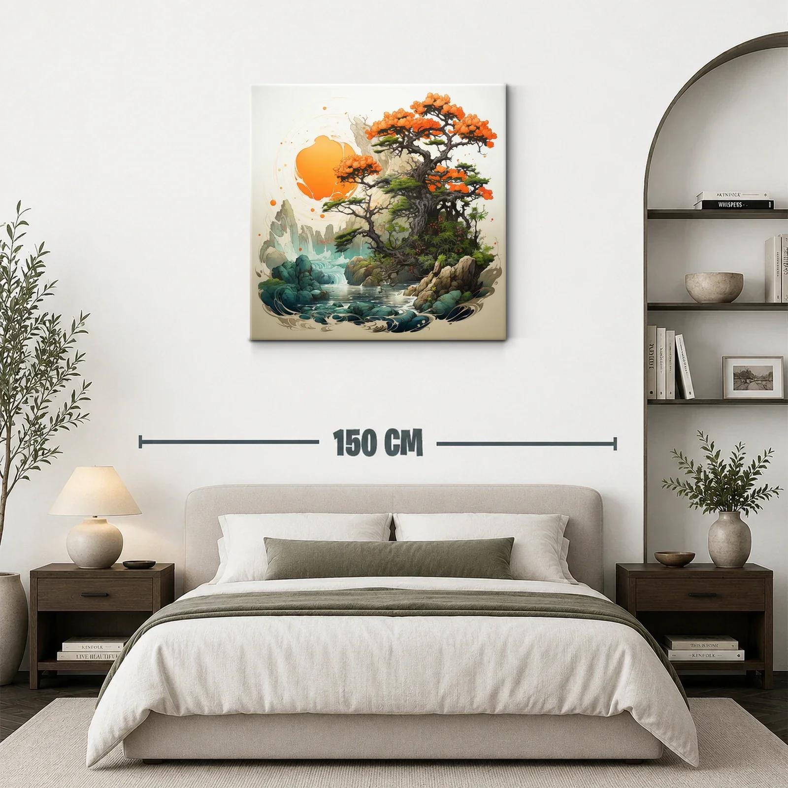 Paisaje sereno con árbol en flor y cascada mística — miniatura 3