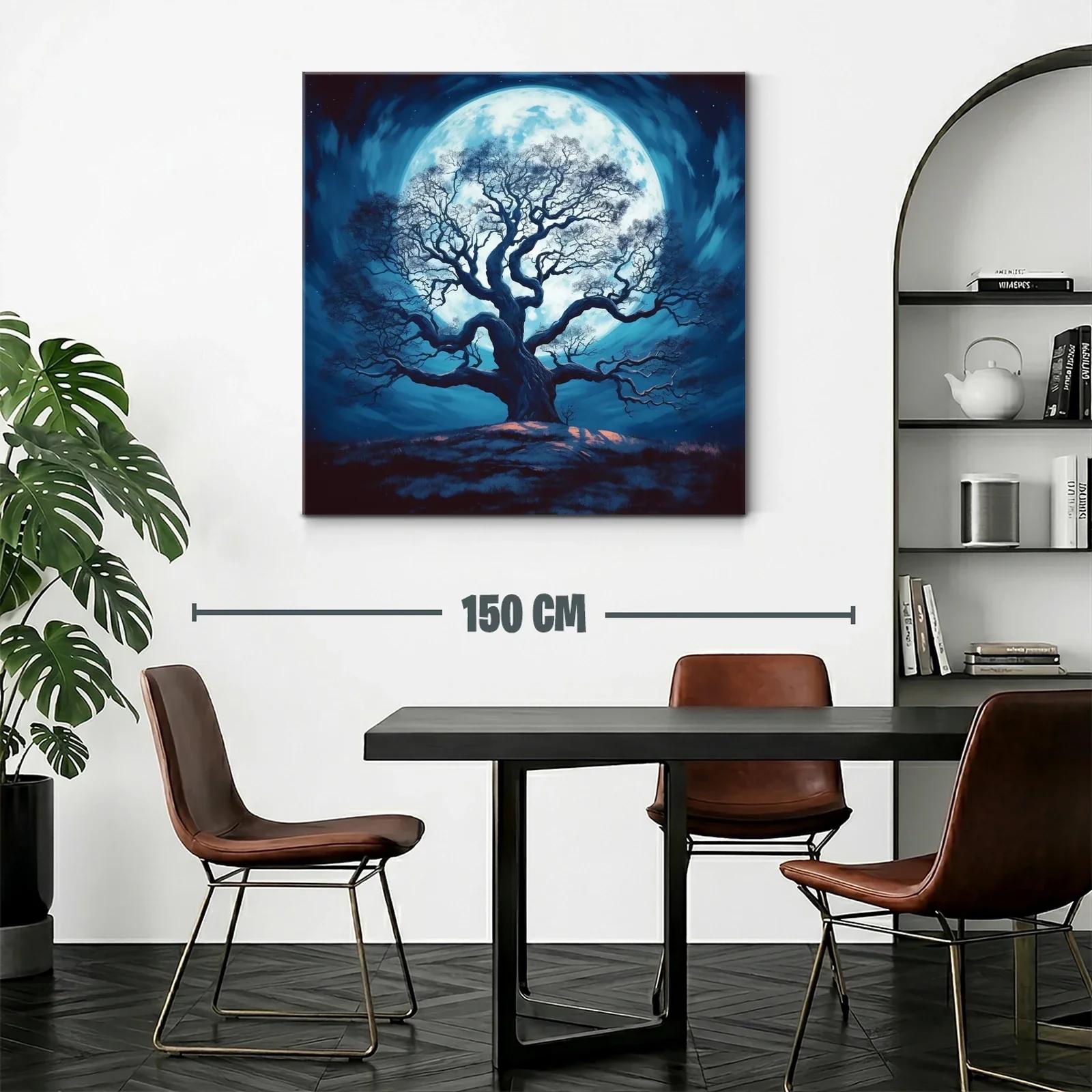 Árbol solitario frente a luna llena azul vibrante — miniatura 2