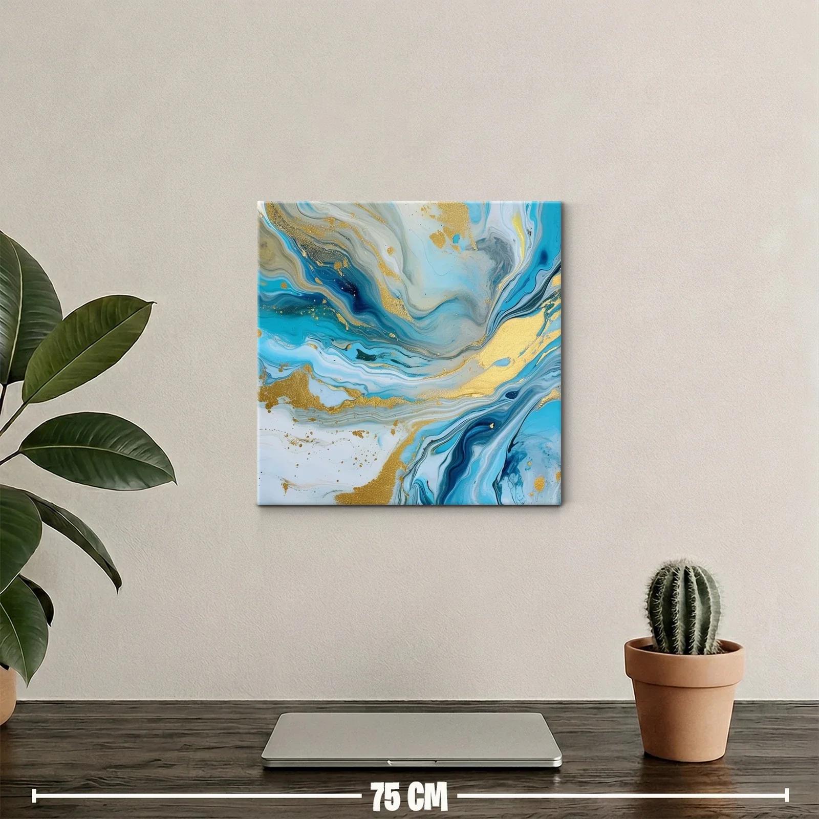 Cuadro abstracto en tonos azules y detalles dorados — miniatura 2