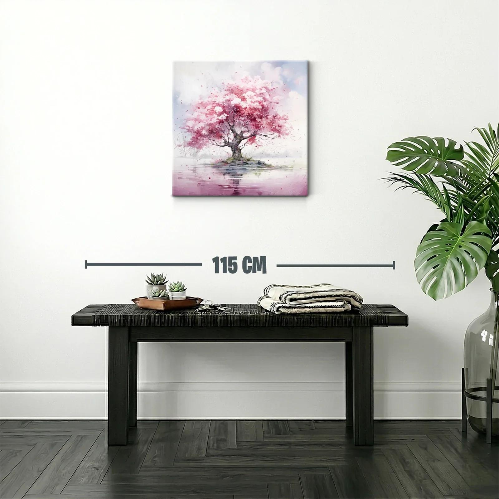 Árbol rosa en isla reflejada en agua tranquila — miniatura 2