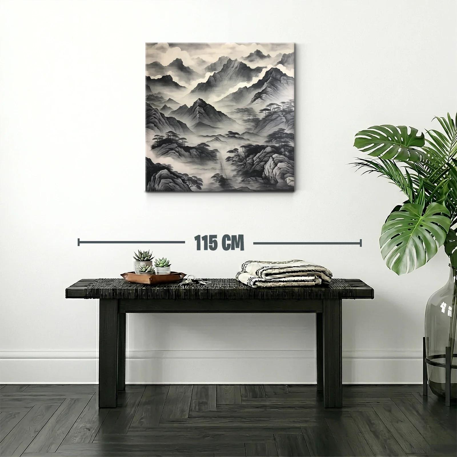 Paisaje de montañas entre niebla en tonos grises y negros — miniatura 2