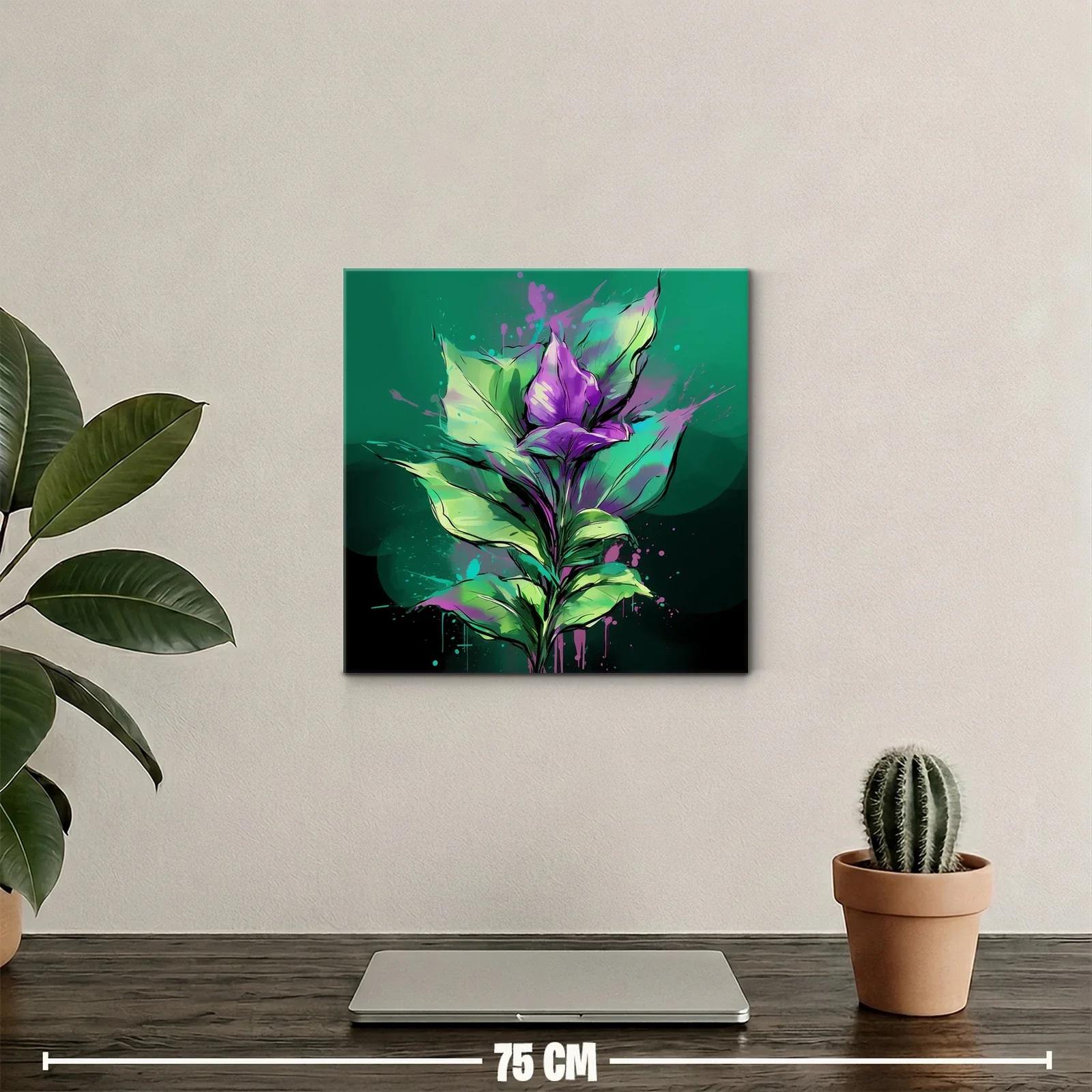 Flores vibrantes en tonos verdes y púrpuras intensos — miniatura 2