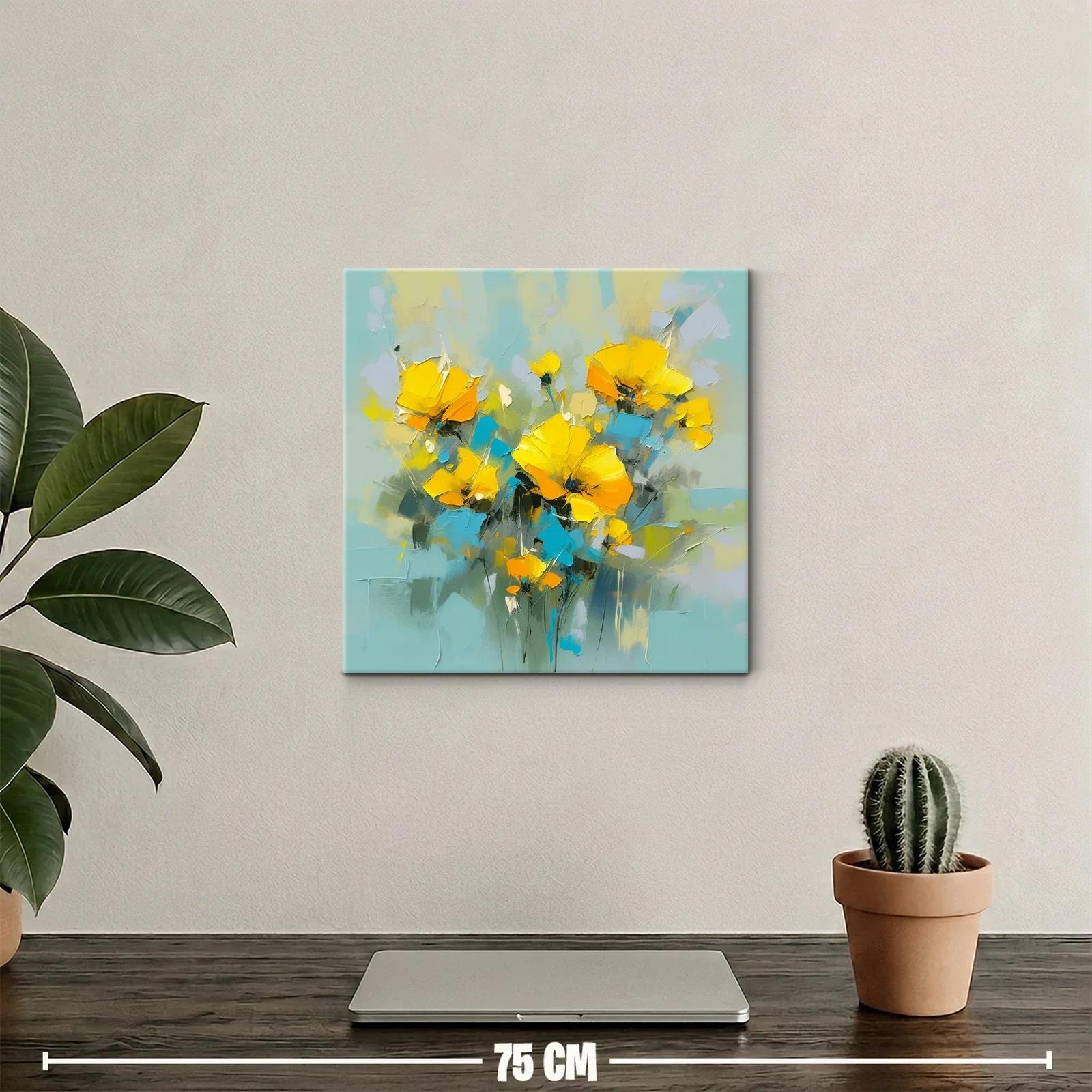 Cuadro floral vibrante con tonos amarillos y azules — miniatura 2