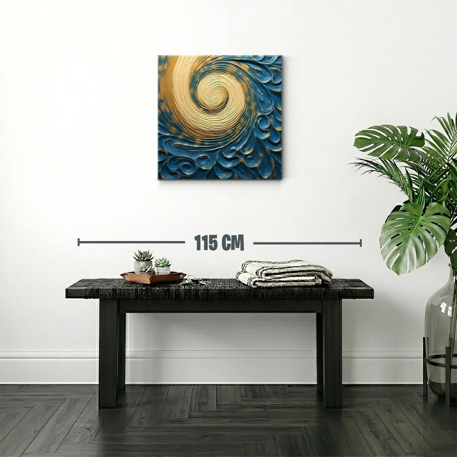 Remolino dorado en fondo azul con relieve artesanal — miniatura 2
