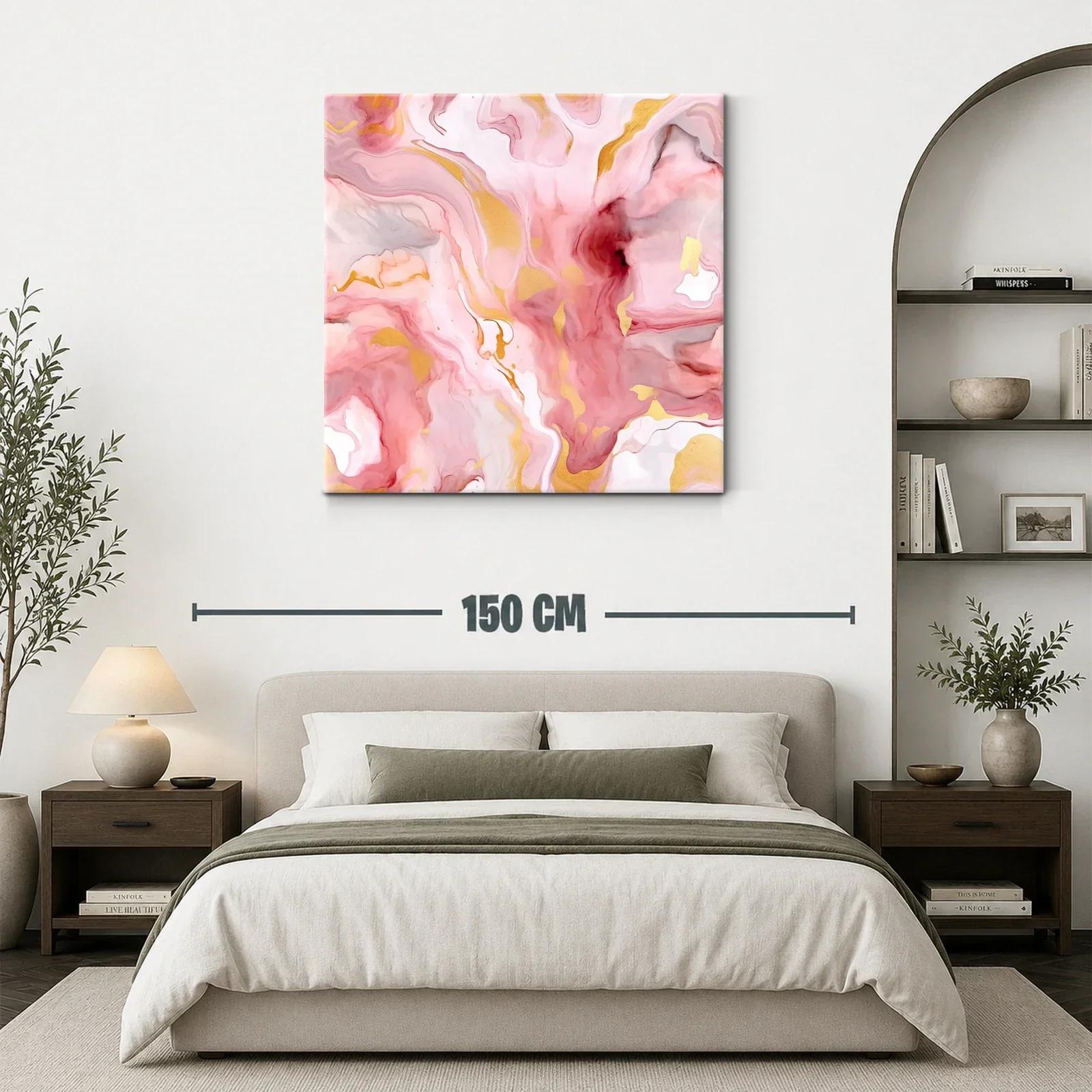 Cuadro abstracto con tonos rosas dorados y suaves detalles — miniatura 3