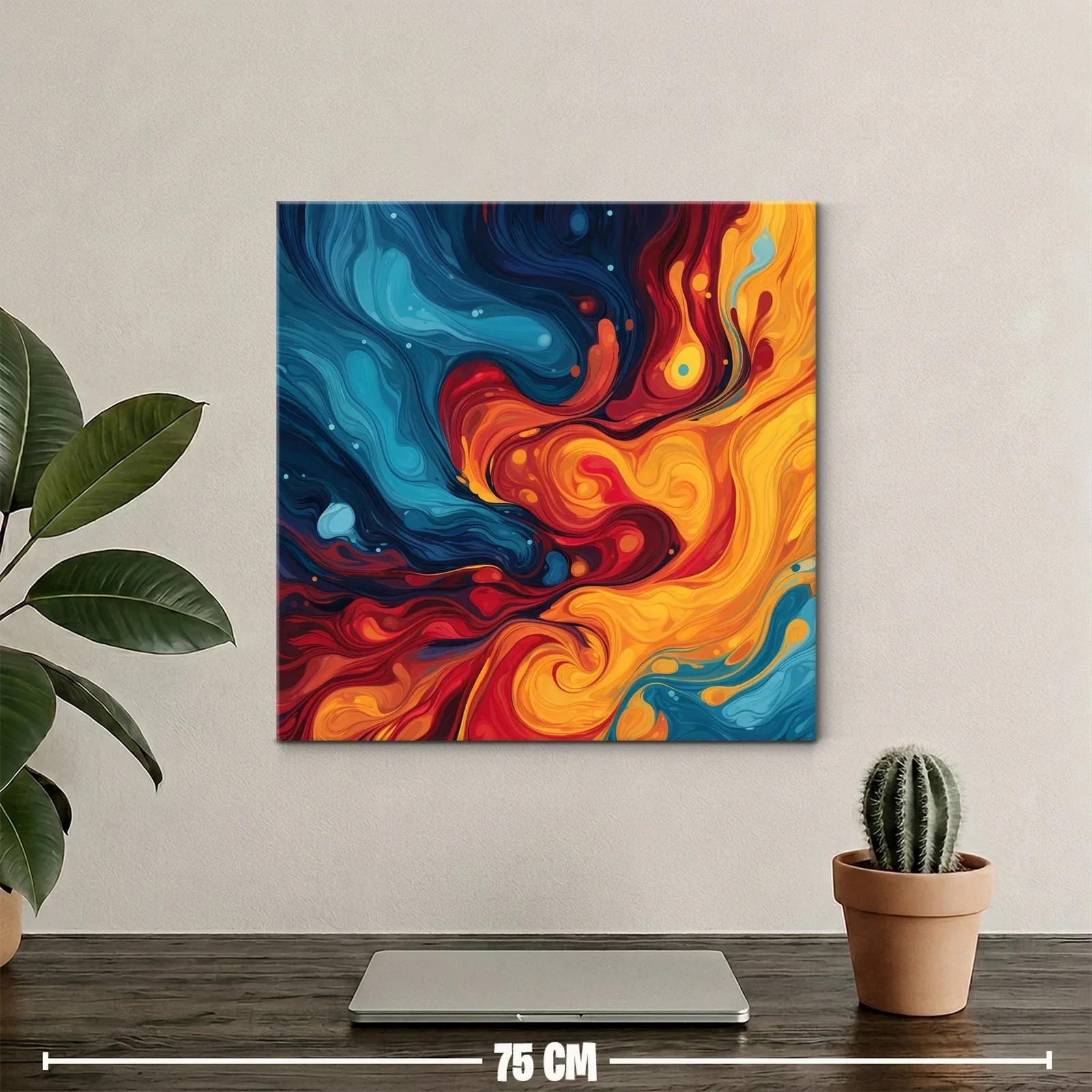 Cuadro abstracto con remolinos en tonos cálidos y fríos — miniatura 2