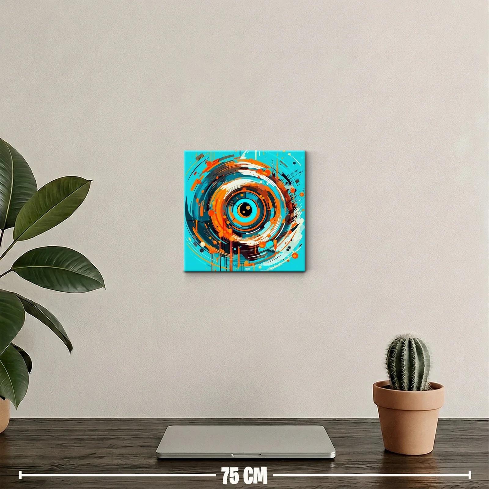 Cuadro abstracto con espiral dinámica en tonos azul y naranja — miniatura 2