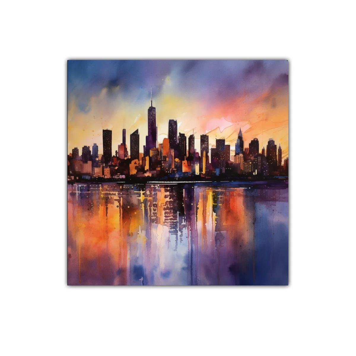 Atardecer urbano con reflejos vibrantes en la ciudad — miniatura 1