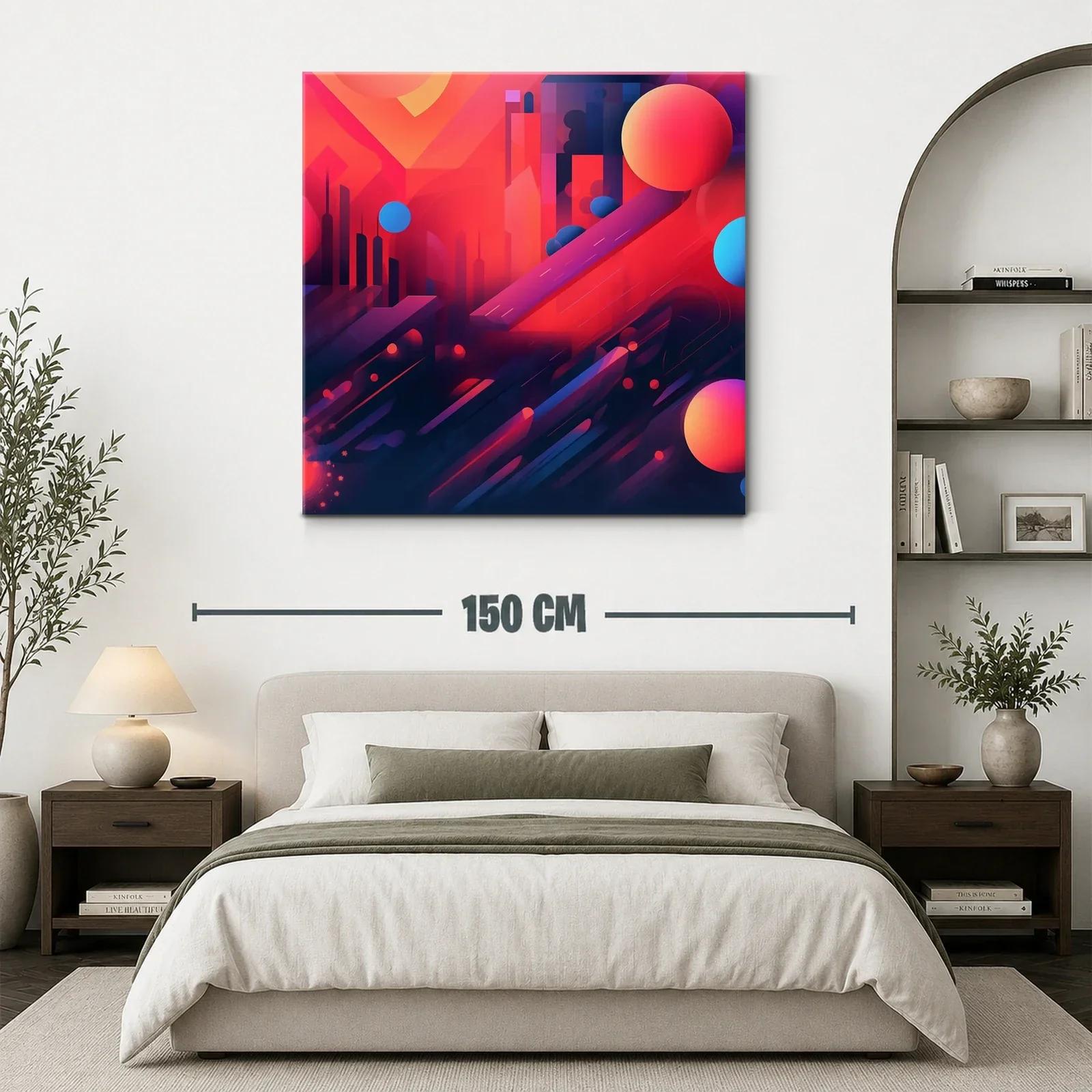 Cuadro artístico abstracto urbano en tonos cálidos y contrastes vibrantes — miniatura 3
