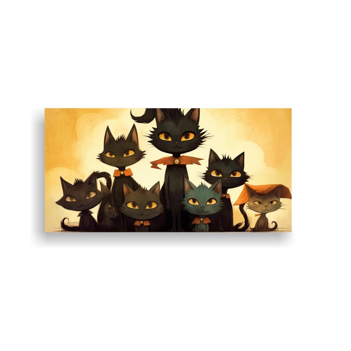 Cuadro grupo de gatos negros con murciélago — imagen principal