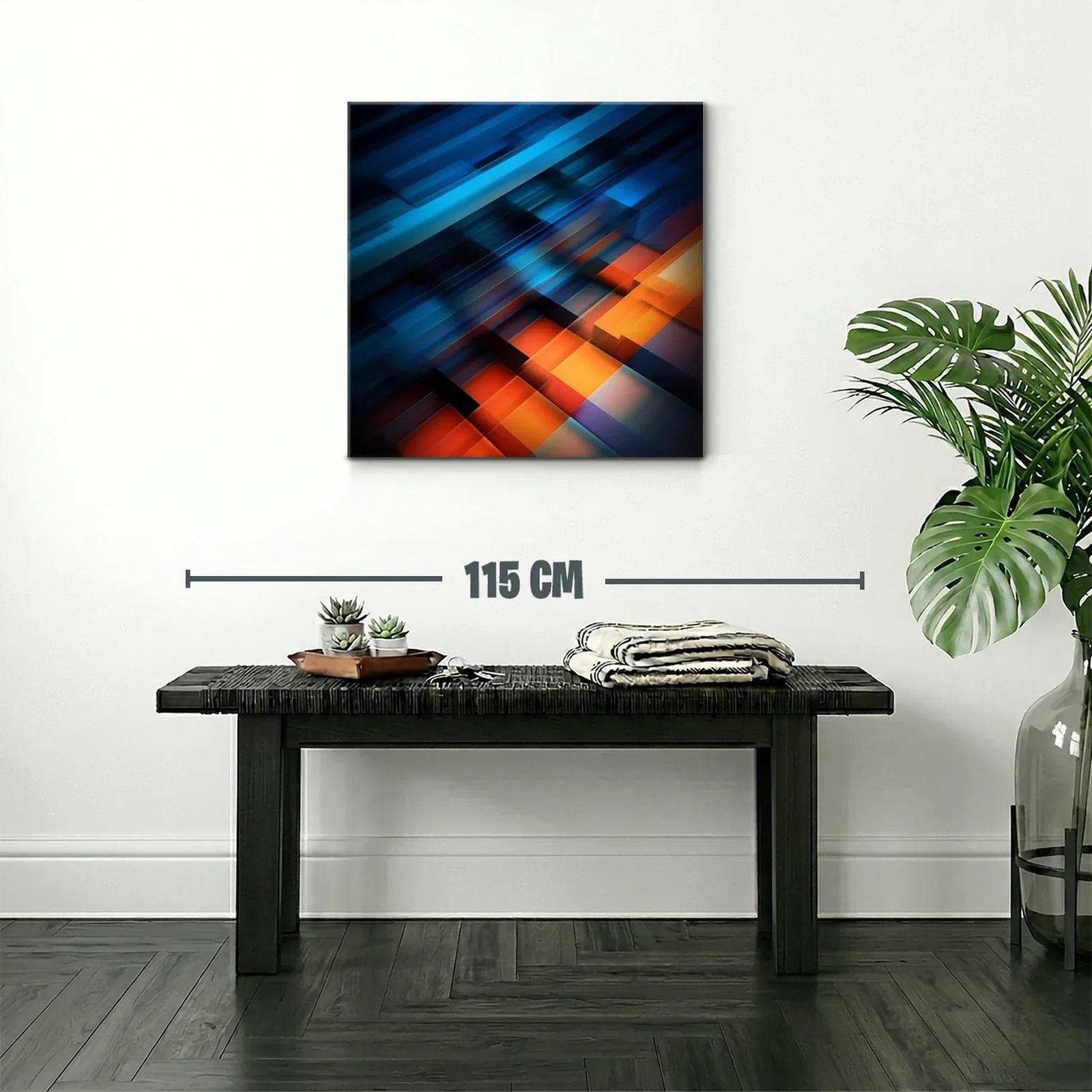 Cuadro abstracto en tonos azules y naranjas vibrantes — miniatura 2