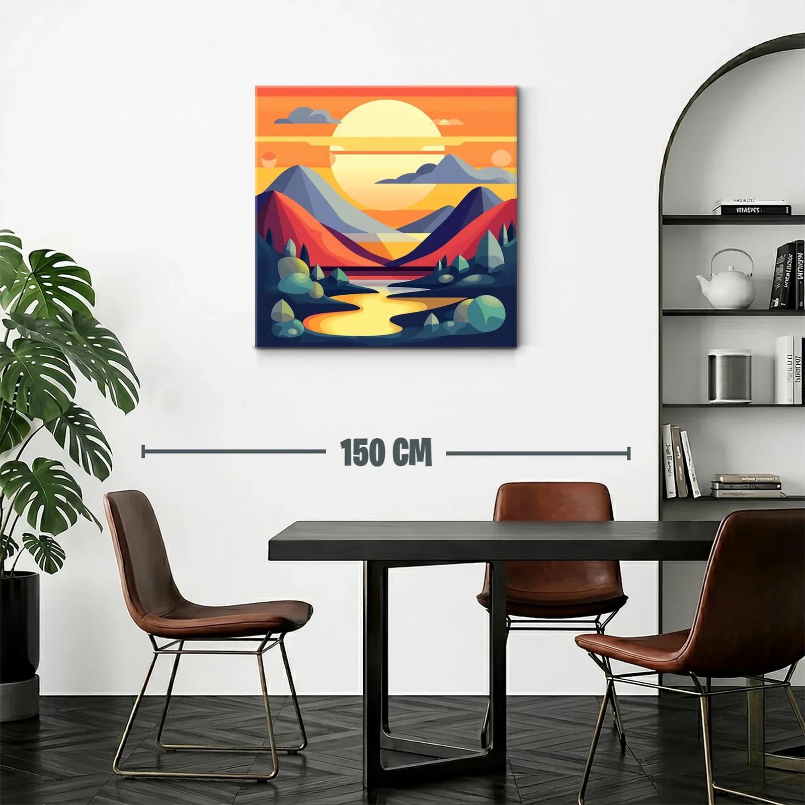 Paisaje abstracto con montañas y río al atardecer vibrante — miniatura 2