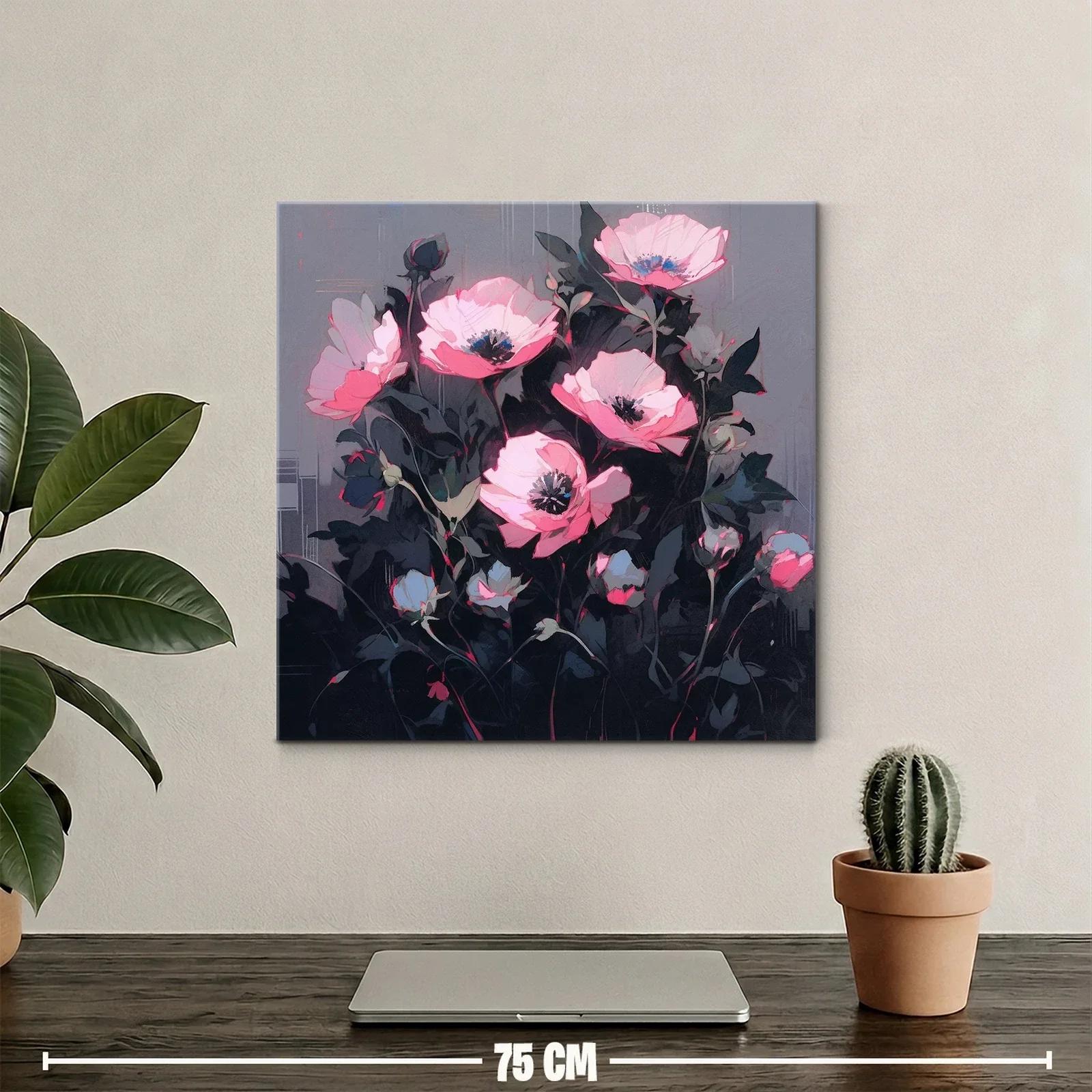 Cuadro floral con tonos rosas y fondo gris oscuro elegante — miniatura 2