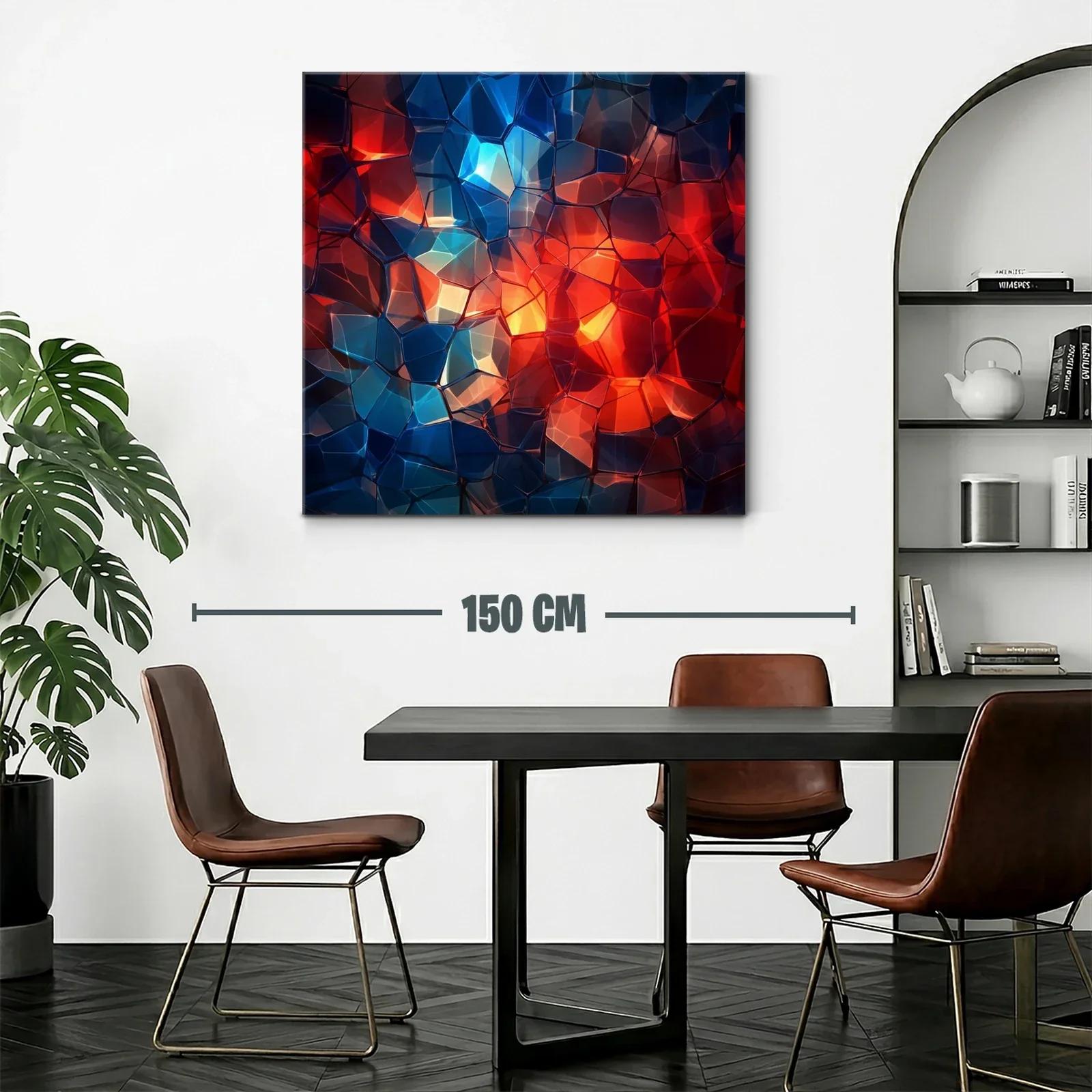 Cuadro abstracto con mosaico de tonos cálidos y fríos — miniatura 2