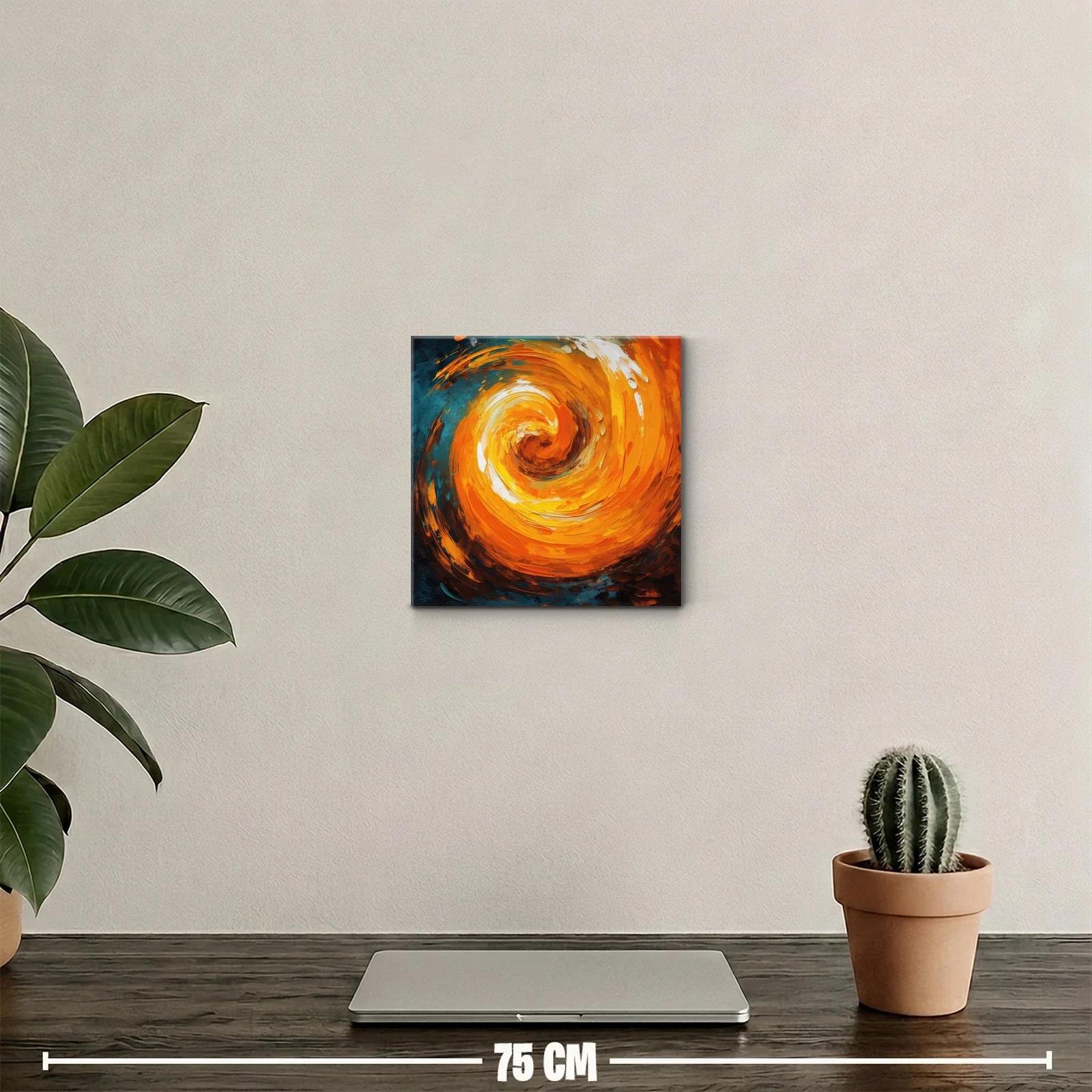 Cuadro abstracto en espiral vibrante tonos naranja y azul — miniatura 2