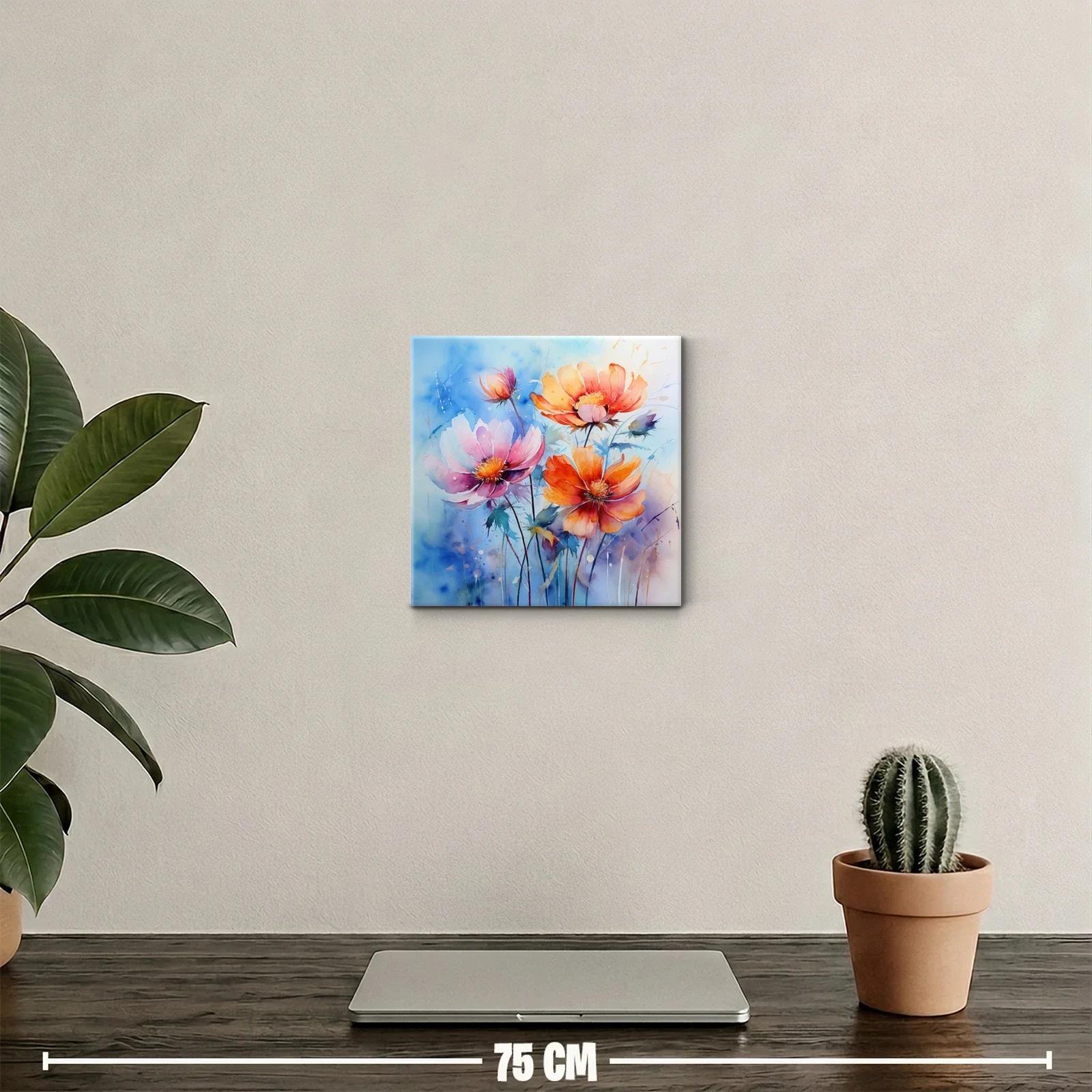 Vibrantes flores silvestres con tonos cálidos y fondo azul — miniatura 2