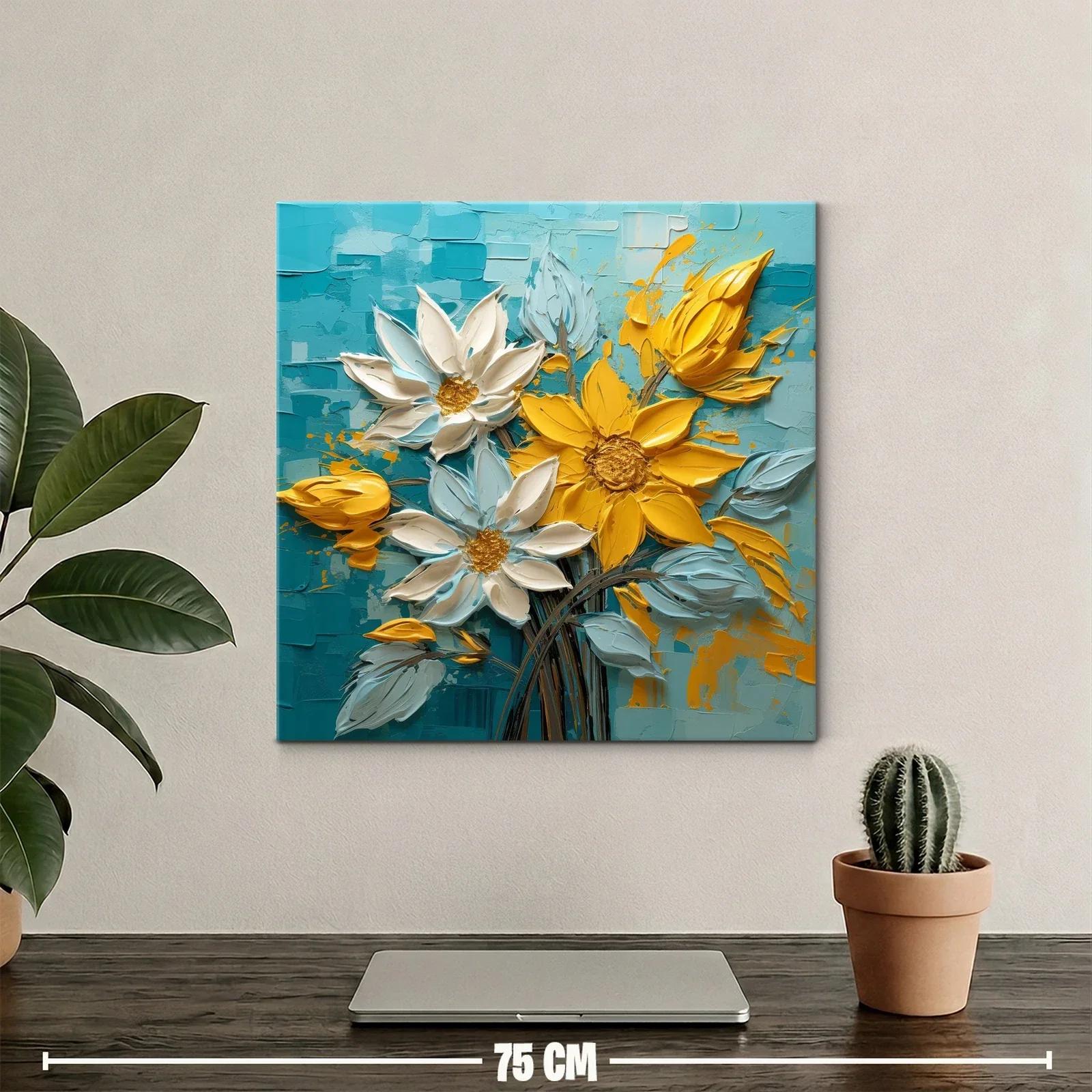 Cuadro floral vibrante con tonos amarillos y azules — miniatura 2