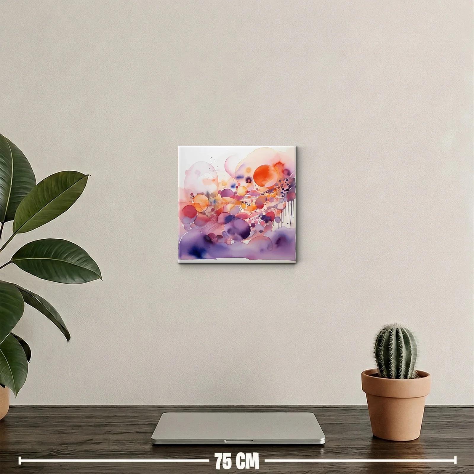 Cuadro decorativo abstracto con esferas en tonos cálidos y violetas — miniatura 2