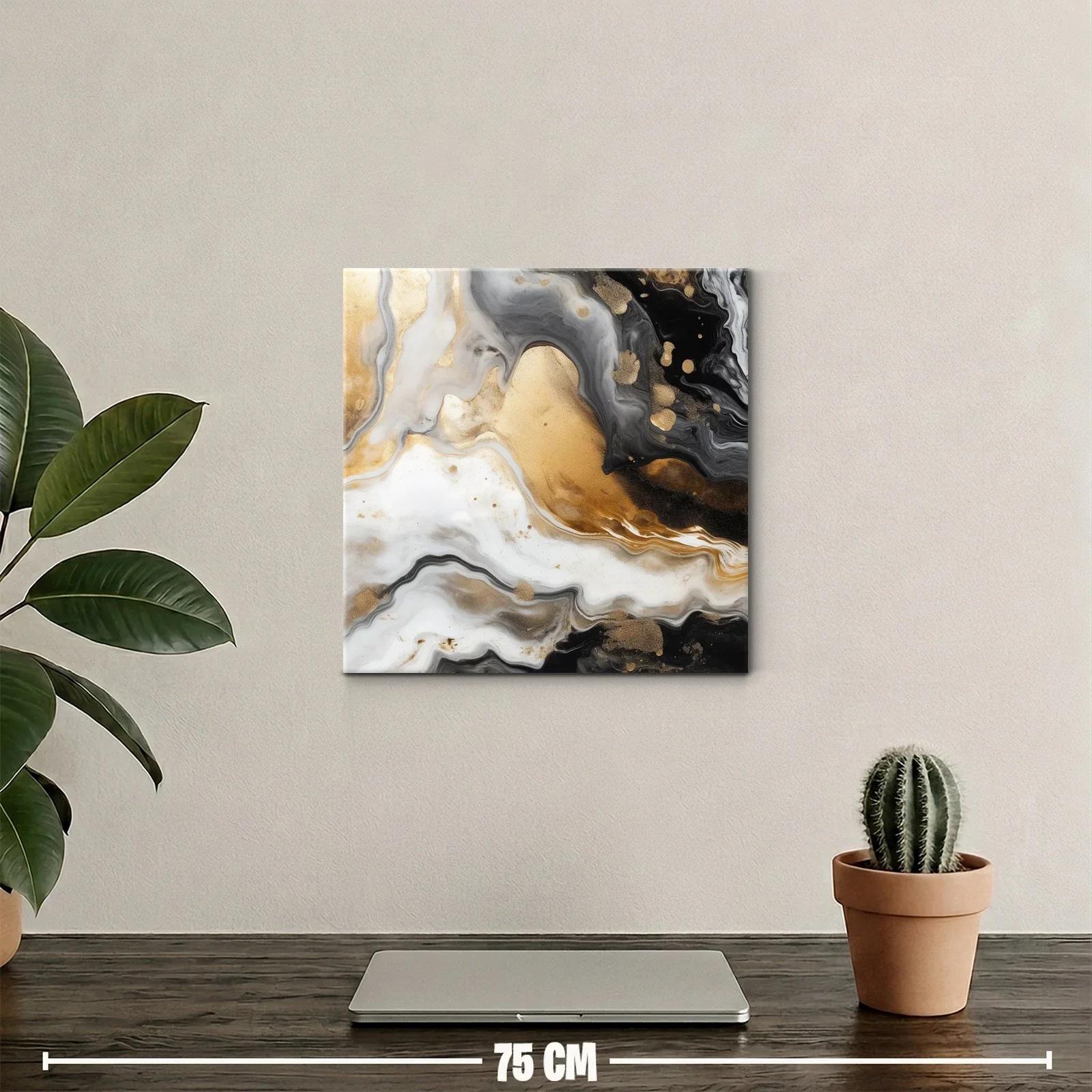 Cuadro abstracto con tonos dorados y negros elegantes — miniatura 2