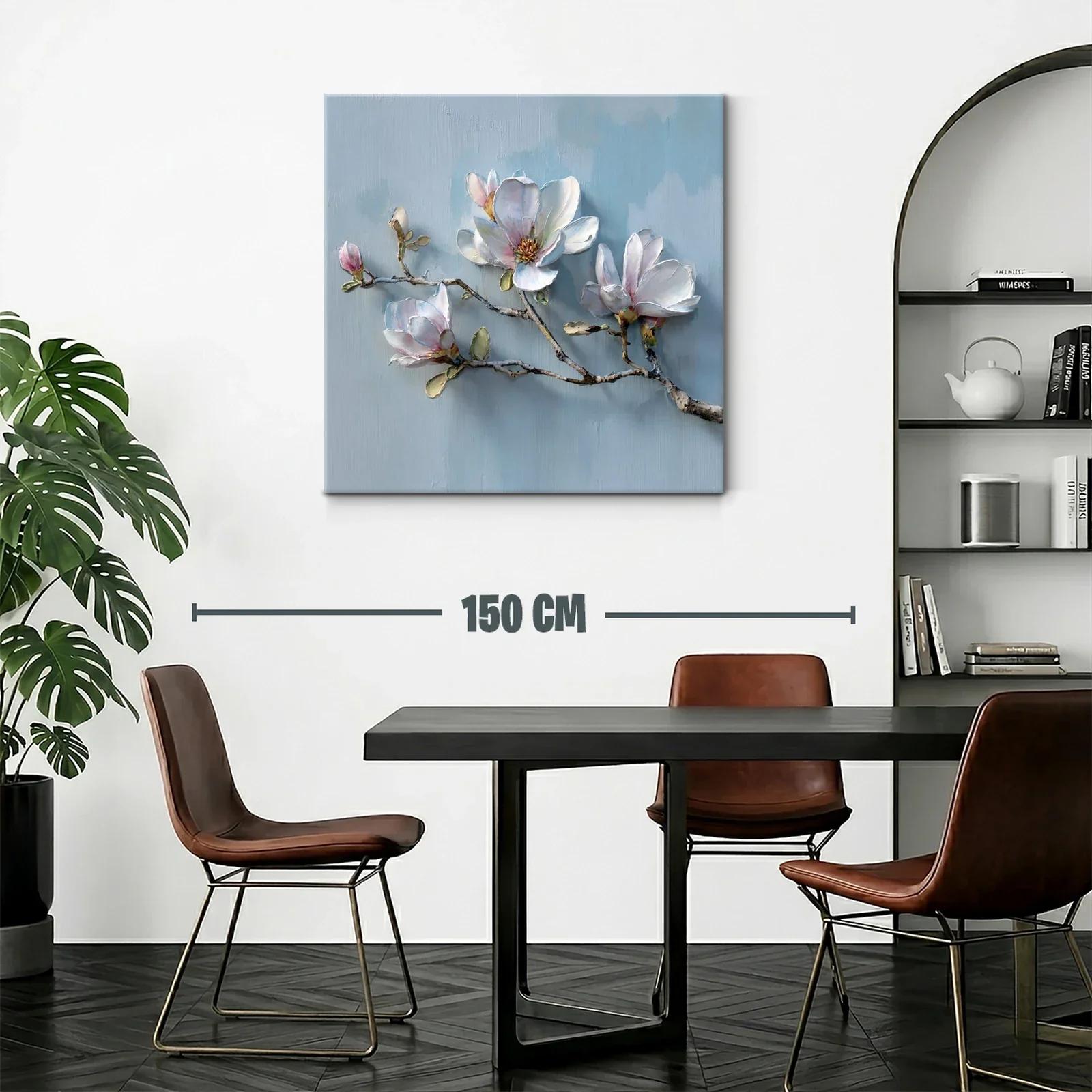 Cuadro con delicadas flores blancas sobre fondo azul claro — miniatura 2