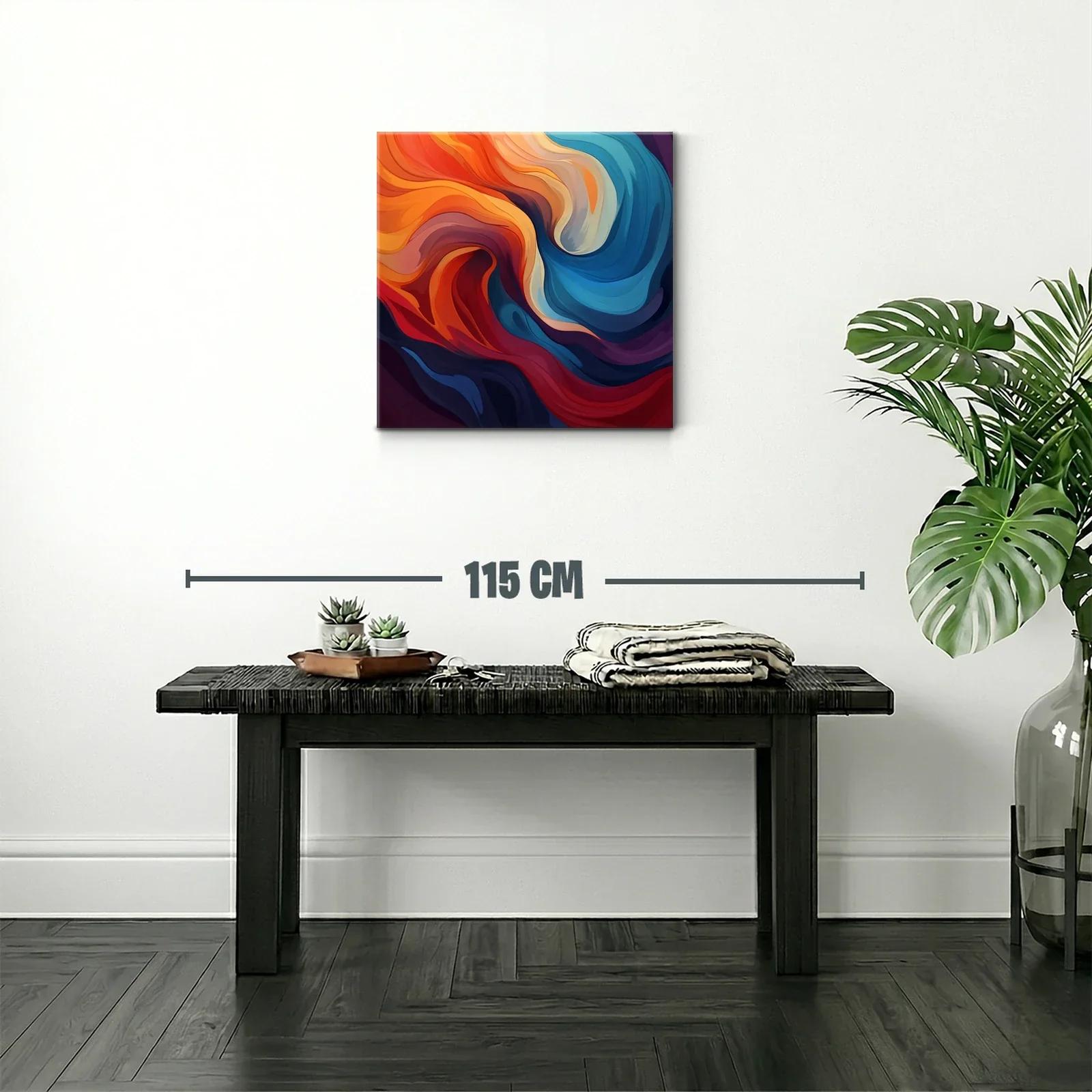 Cuadro Abstracto con Ondas en Tonos Cálidos y Fríos — miniatura 2