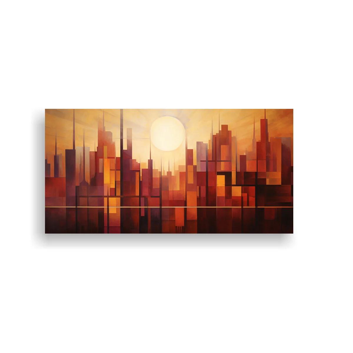 Cuadro skyline urbano abstracto con sol intenso — imagen principal