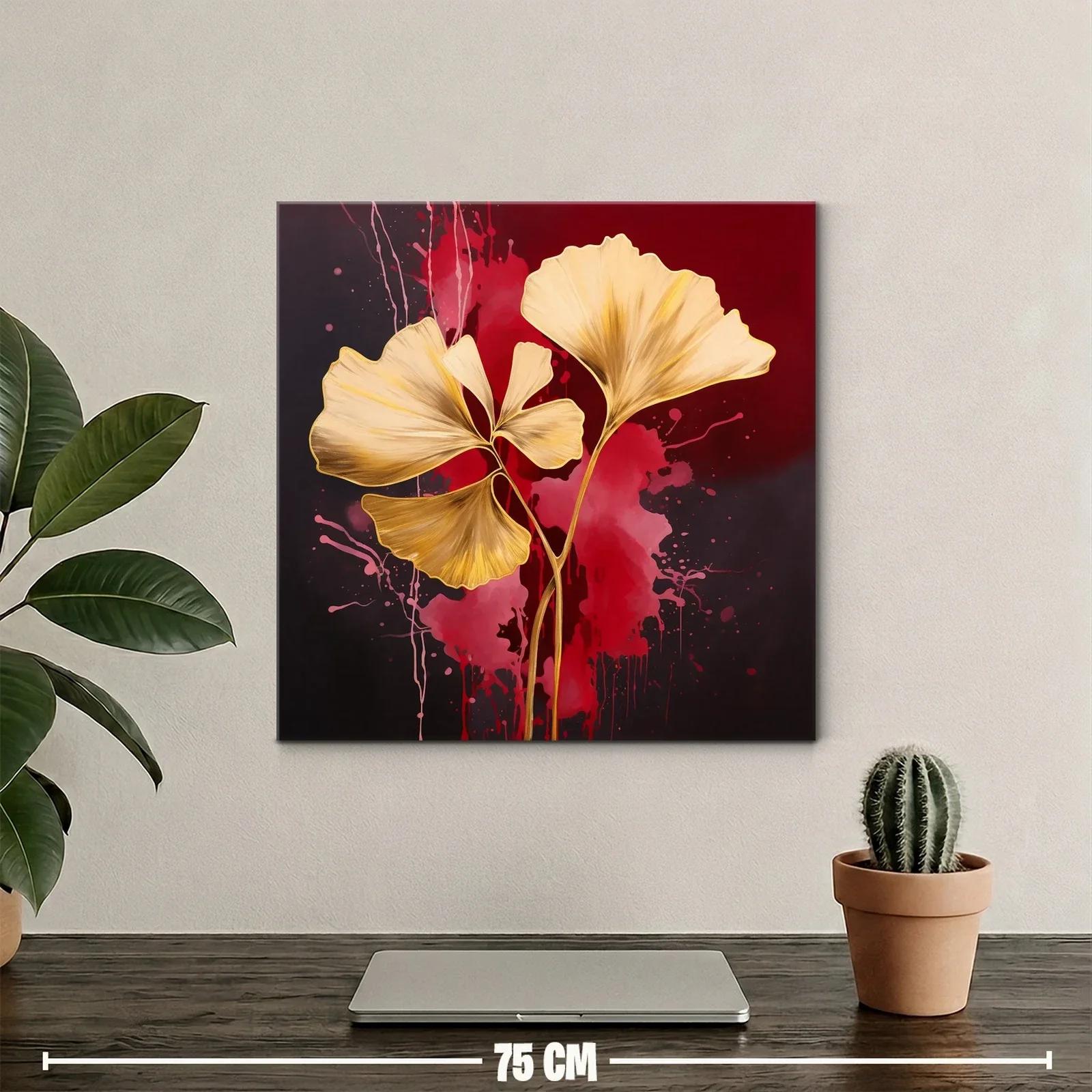 Elegancia dorada con hojas abstractas sobre fondo rojo intenso — miniatura 2