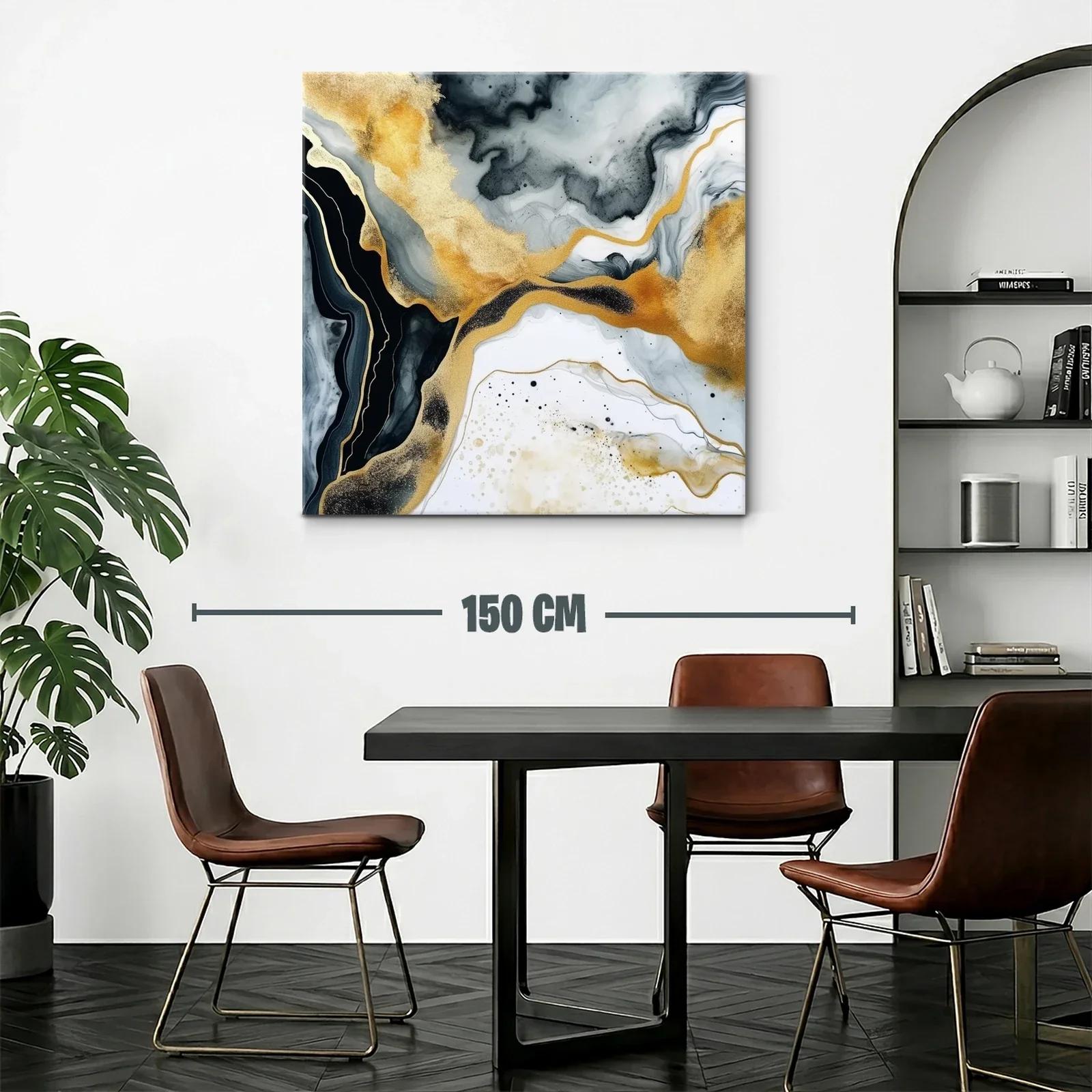 Cuadro abstracto con tonos dorados y grisáceos elegantes — miniatura 2