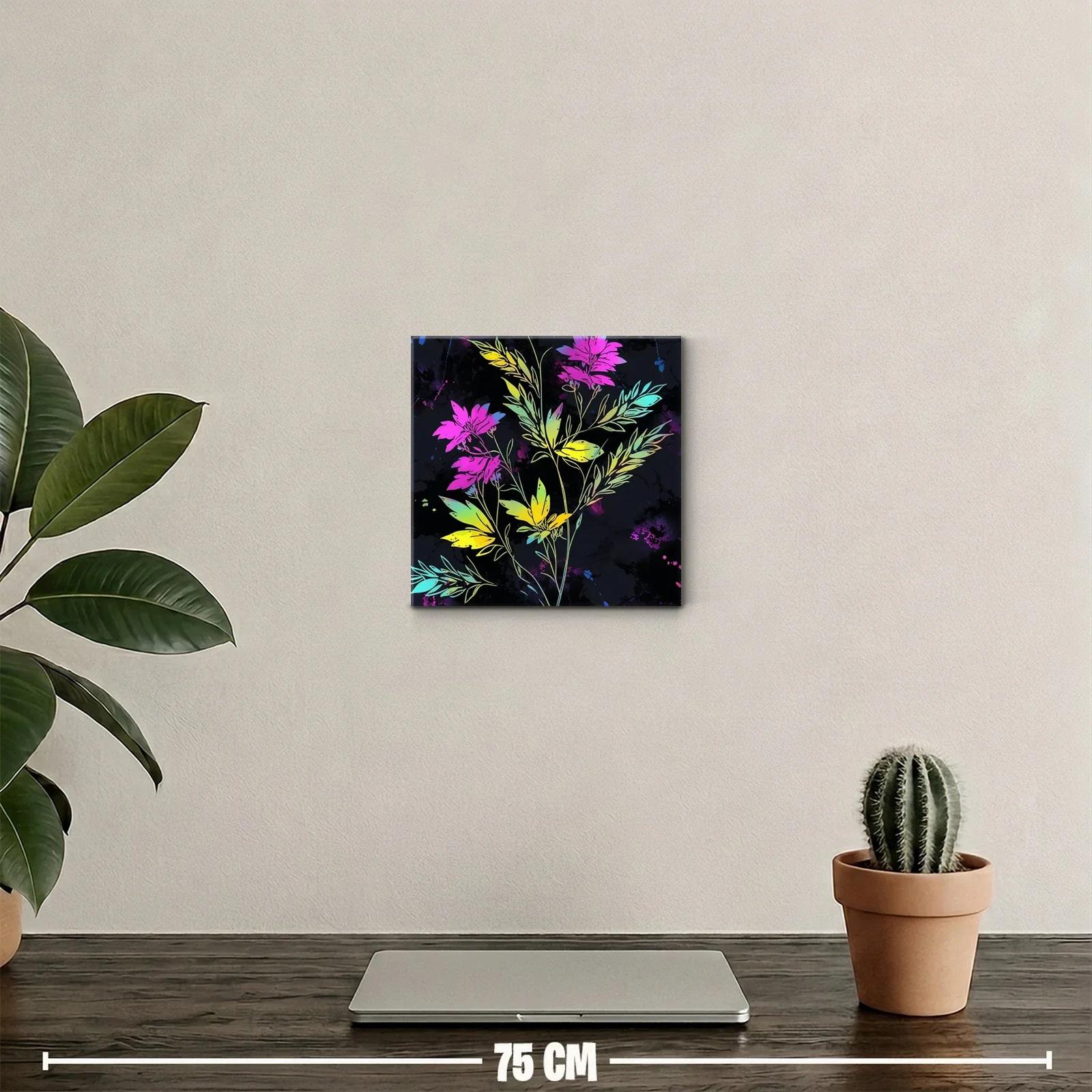Cuadro floral con hojas y flores en tonos neón — miniatura 2