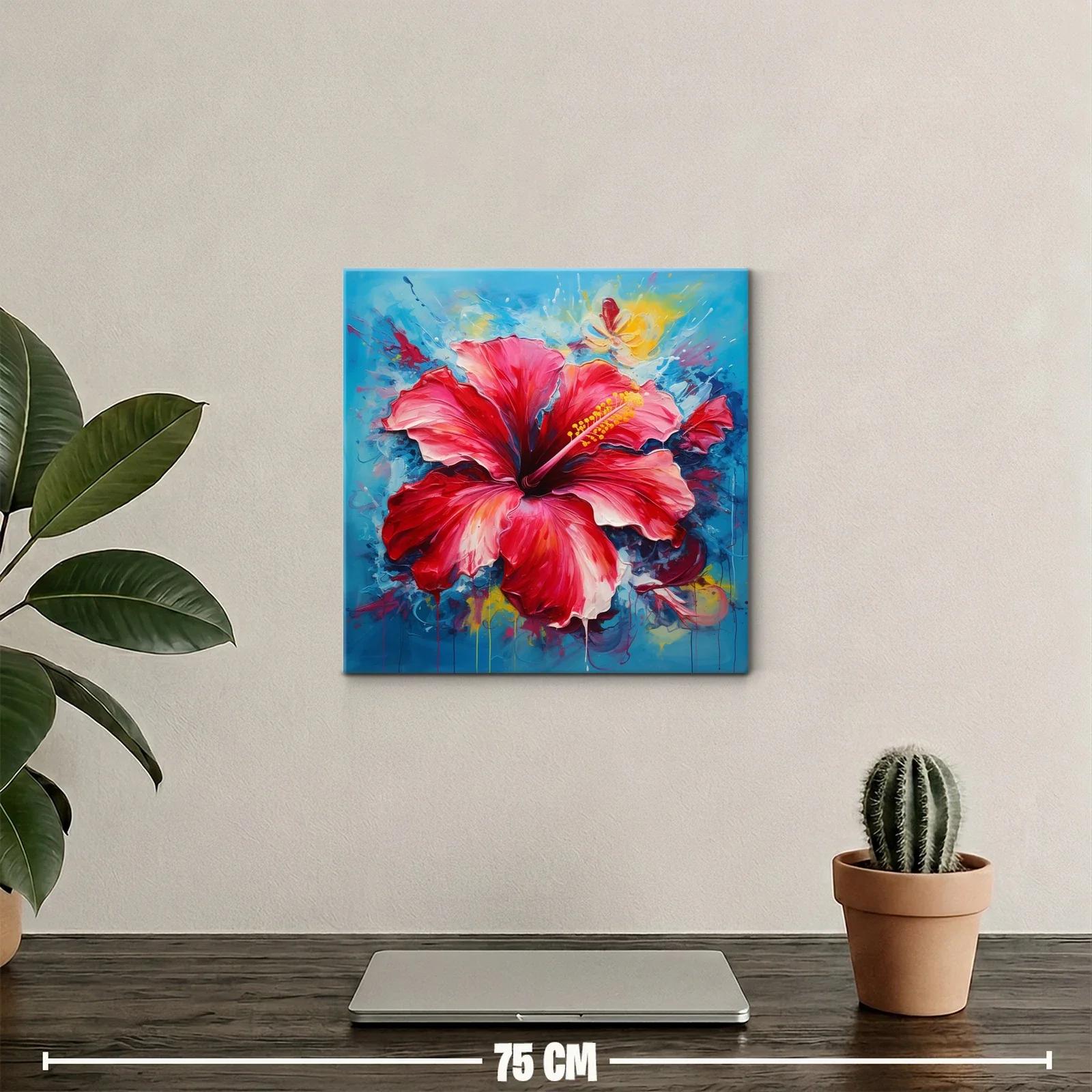 Vibrante cuadro con flor roja y fondo azul intenso — miniatura 2