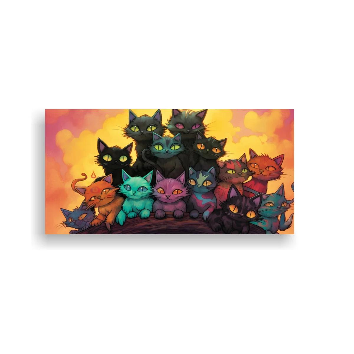 Cuadro grupo de gatos de colores sobre colina — imagen principal