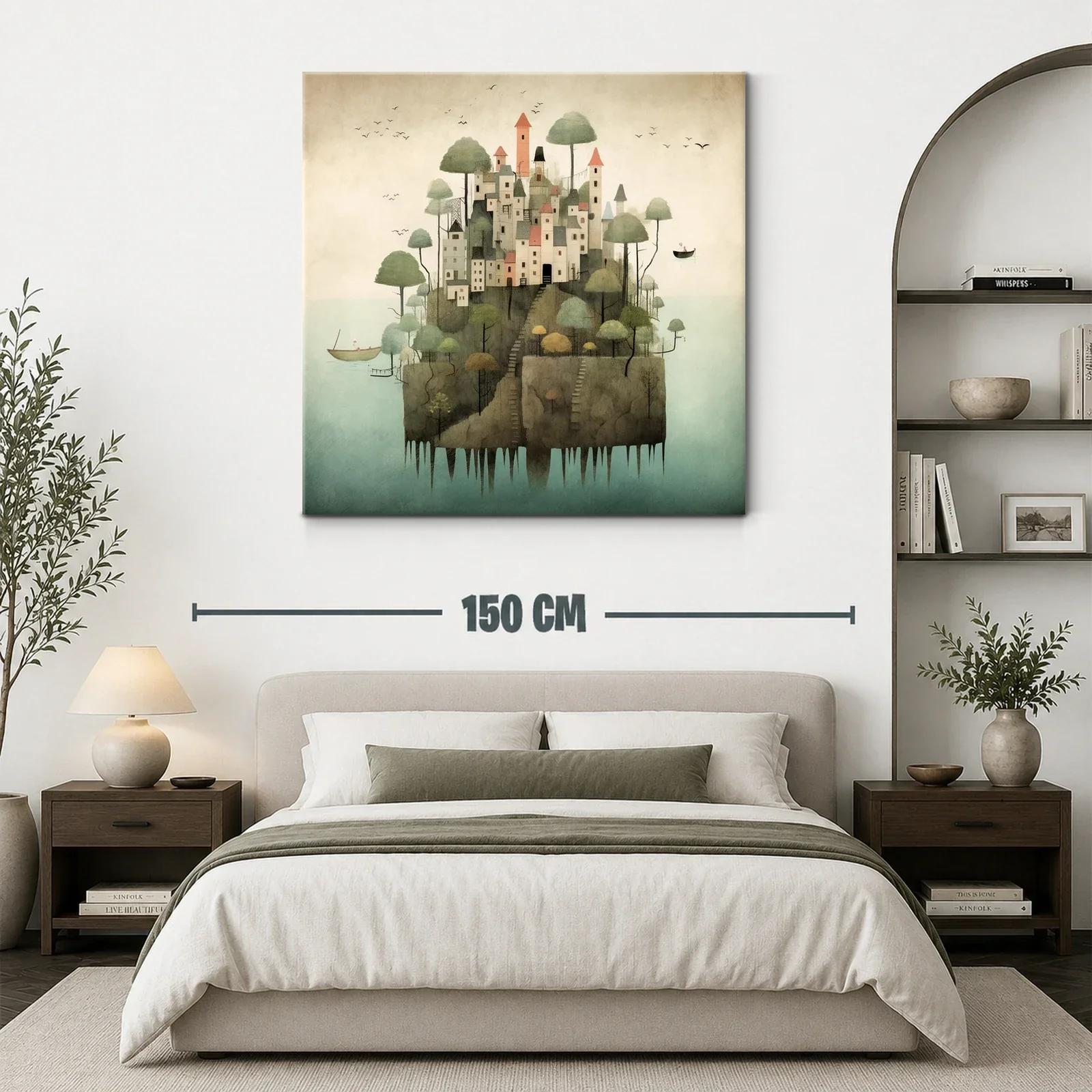 Ilustración de pueblo encantado sobre islote en calma — miniatura 3