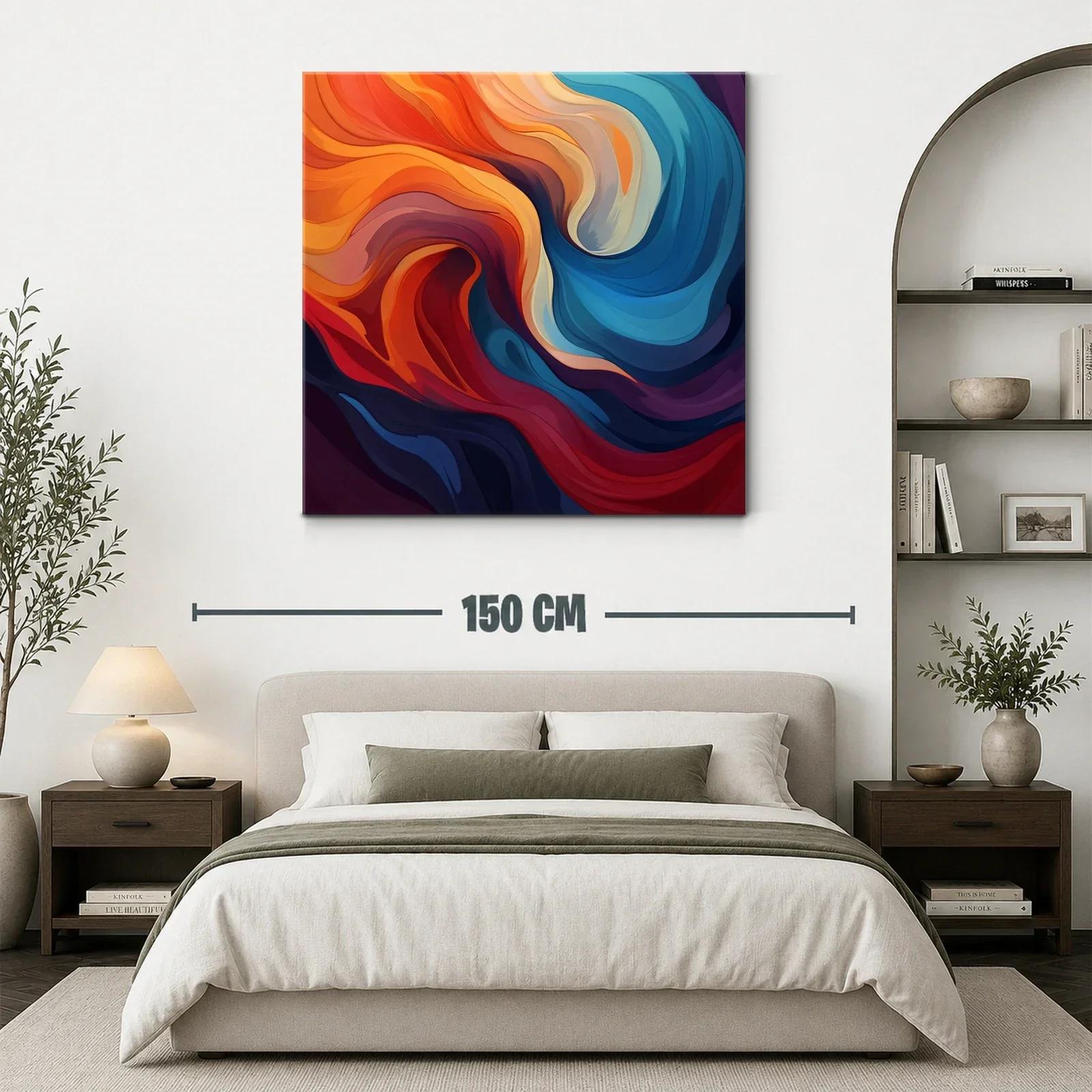 Cuadro Abstracto con Ondas en Tonos Cálidos y Fríos — miniatura 3
