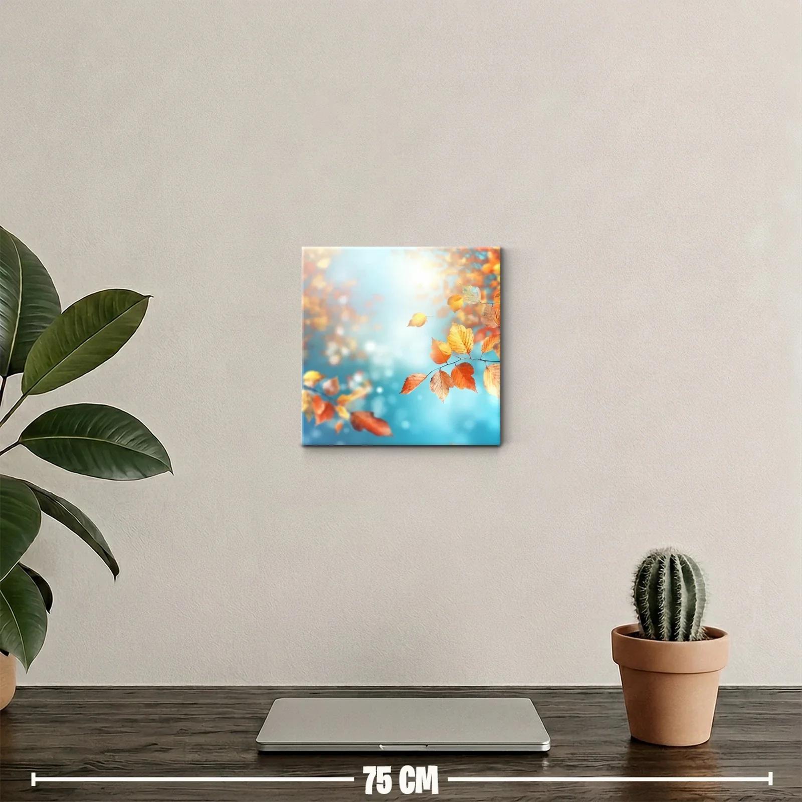 Cuadro decorativo de hojas otoñales en azul y naranja — miniatura 2