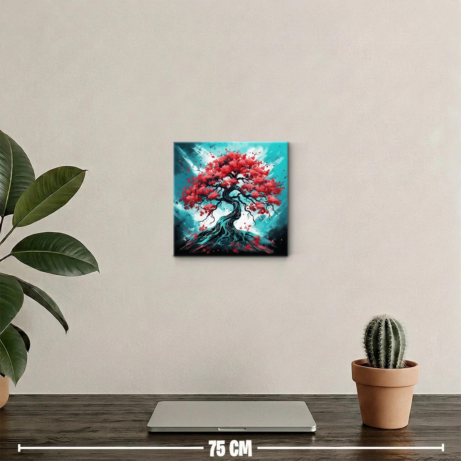 Árbol con hojas rojas sobre fondo azul vibrante — miniatura 2