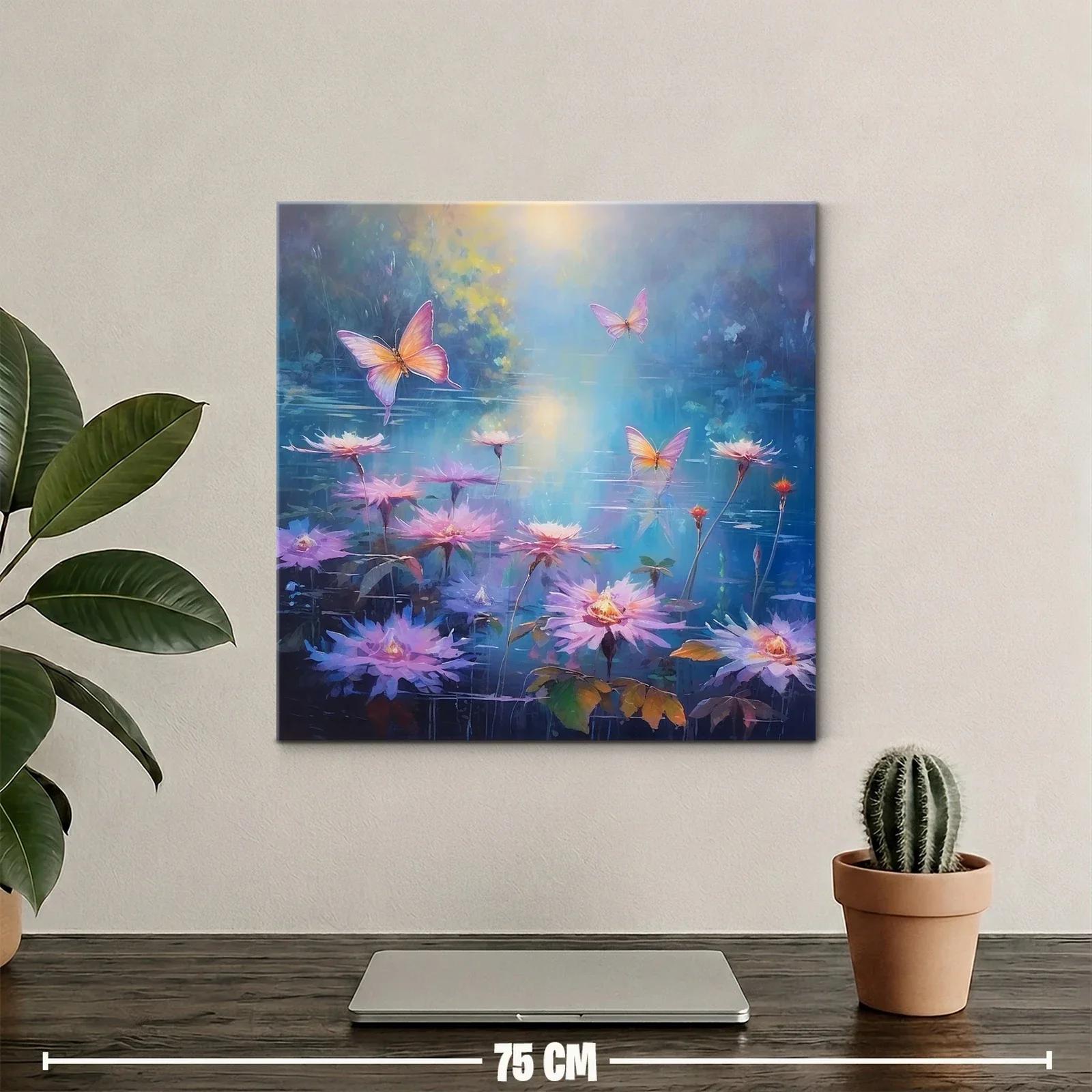 Cuadro con mariposas rosas sobre flores en calma acuática — miniatura 2