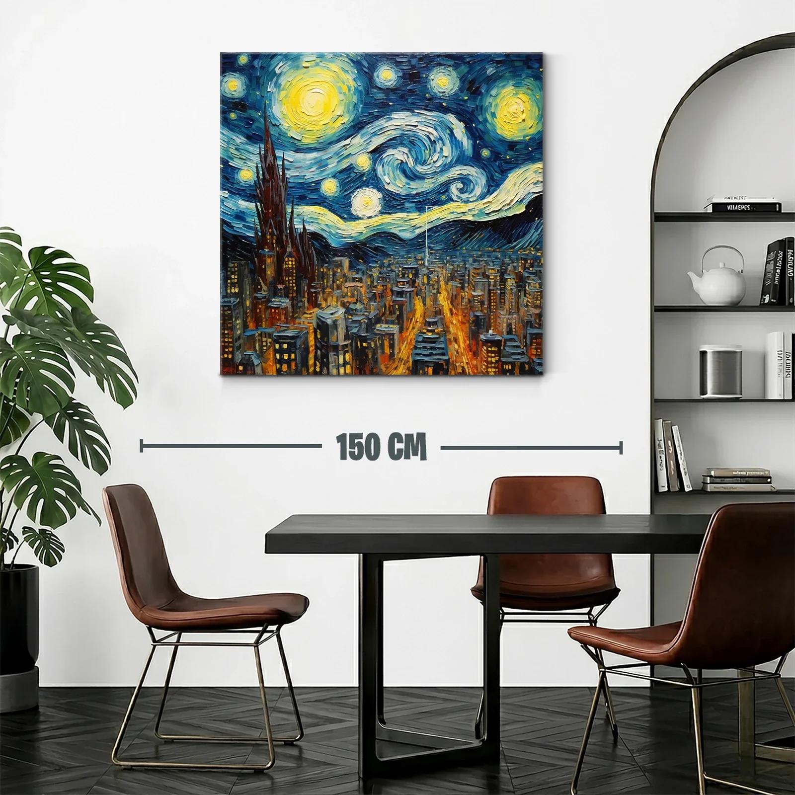 Noche estrellada sobre ciudad iluminada y cielo turbulento — miniatura 2