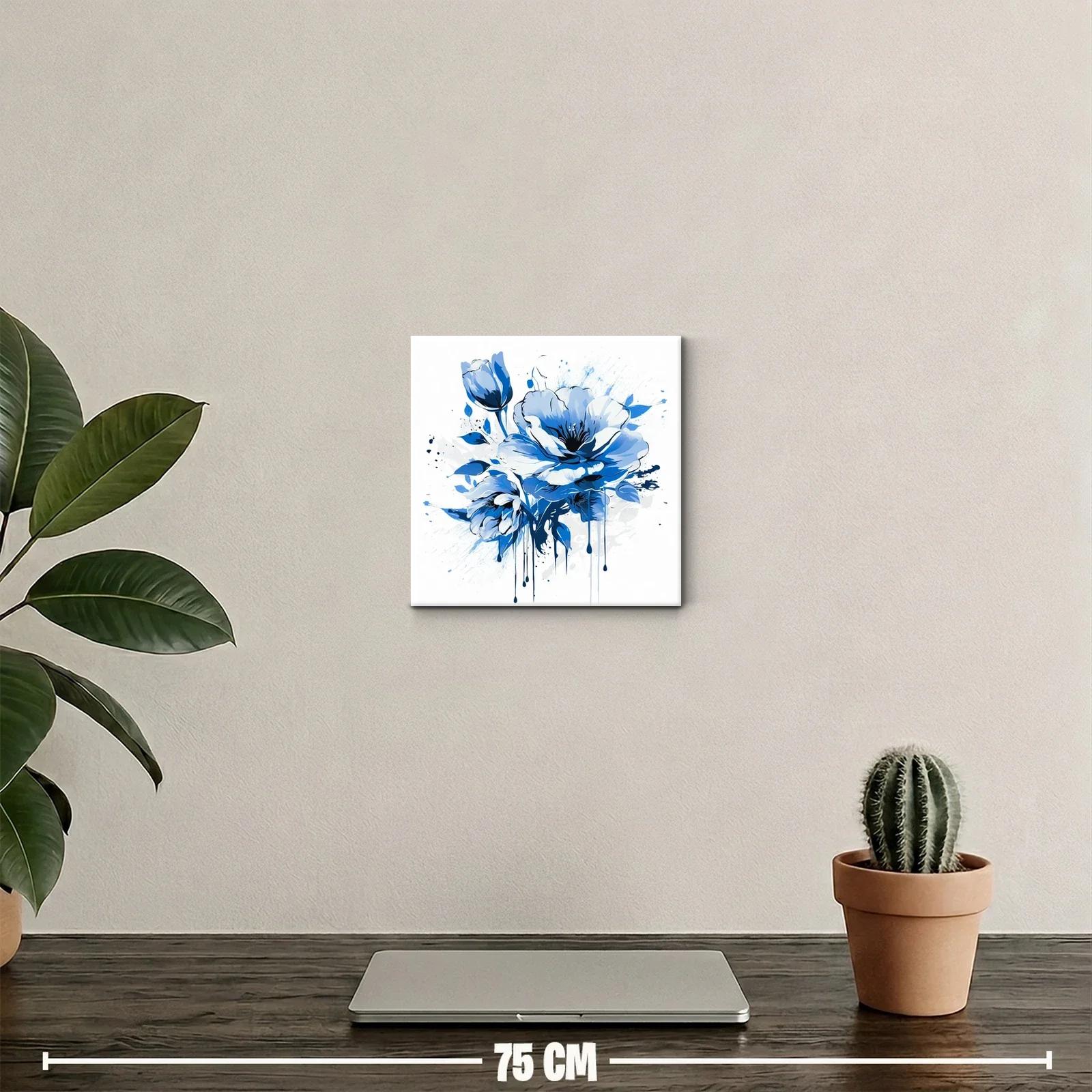Cuadro decorativo con flores en tonos azules modernos — miniatura 2
